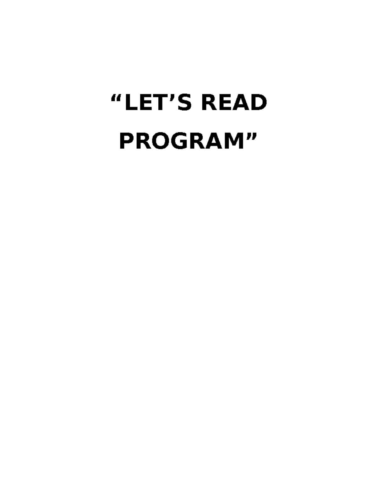 Outreach-Plan-Goal - OUTREACH PLAN GOAL: “Let’s Read Program” - “LET’S ...