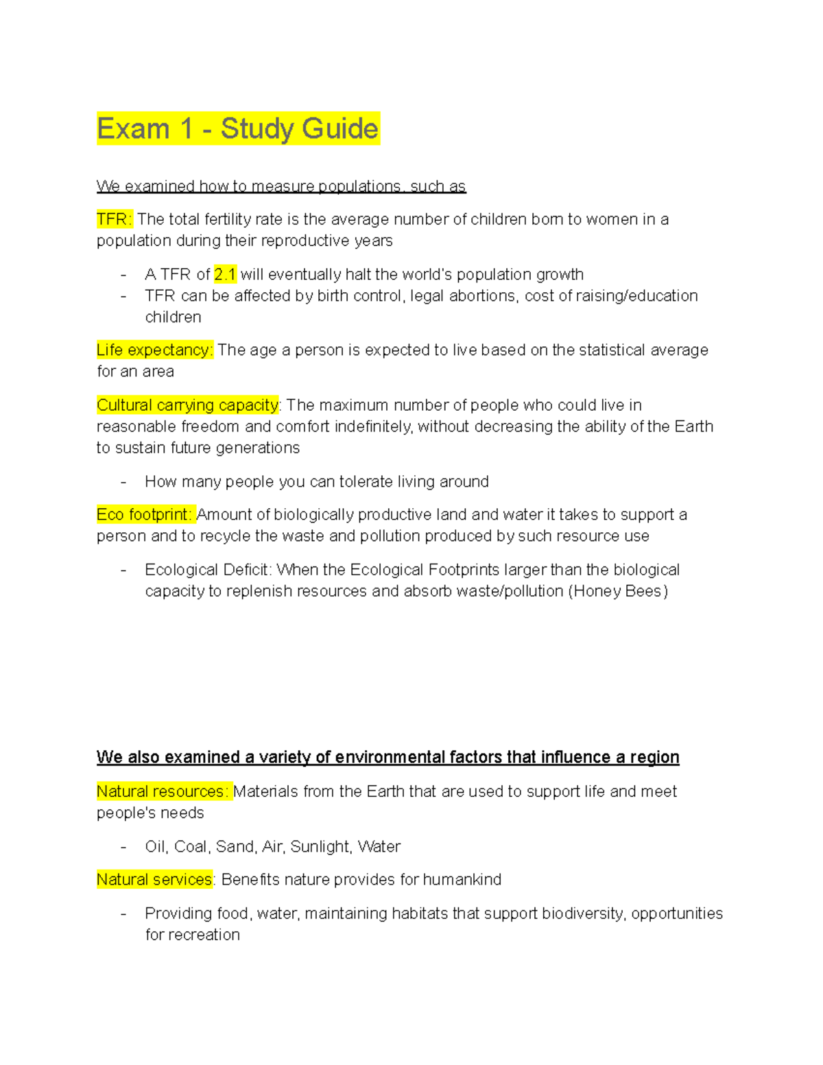 GEO 135 Exam 1 Study Guide Exam 1 Study Guide We examined how to