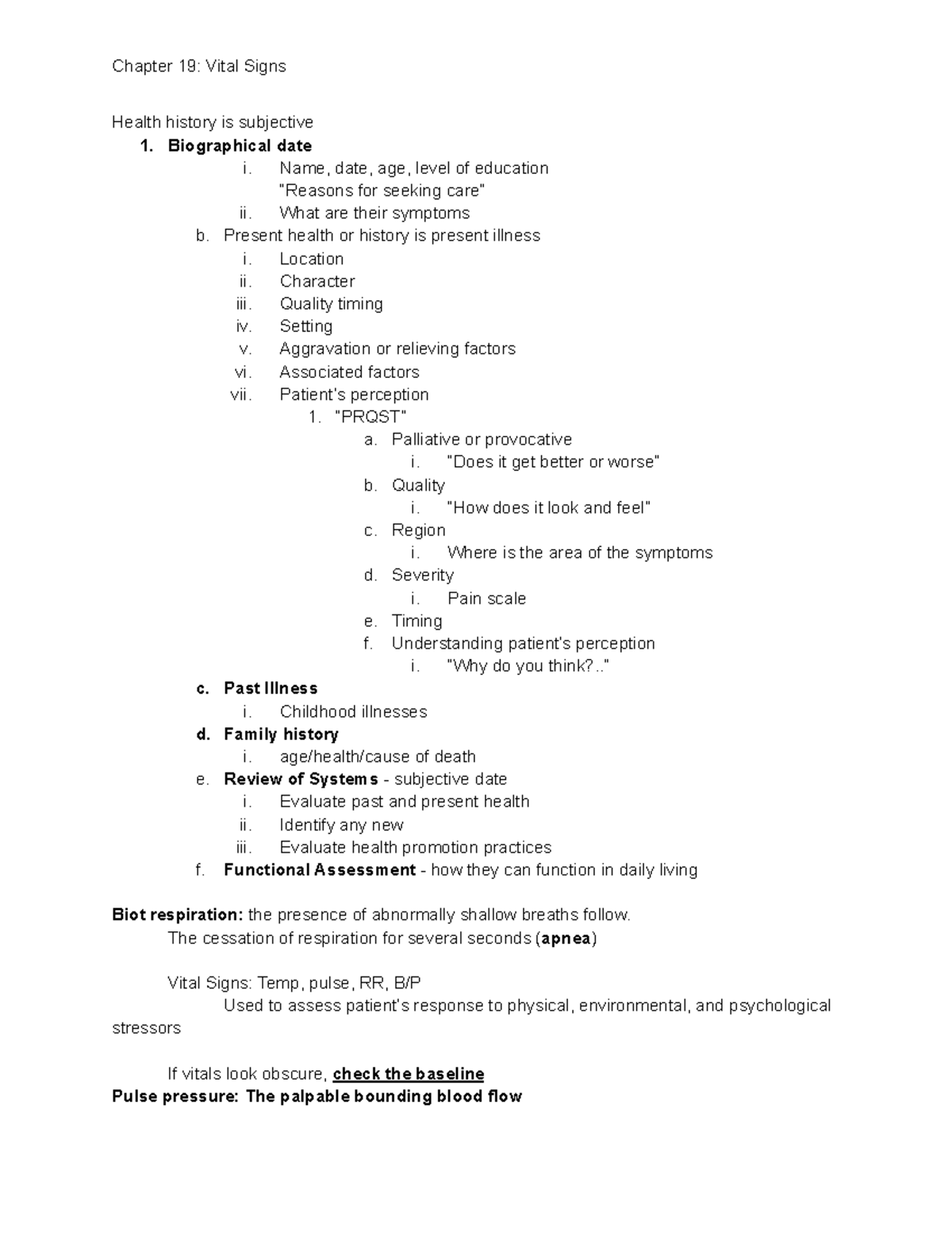 Chapter 19 Vital Signs - lecture notes - Chapter 19: Vital Signs Health