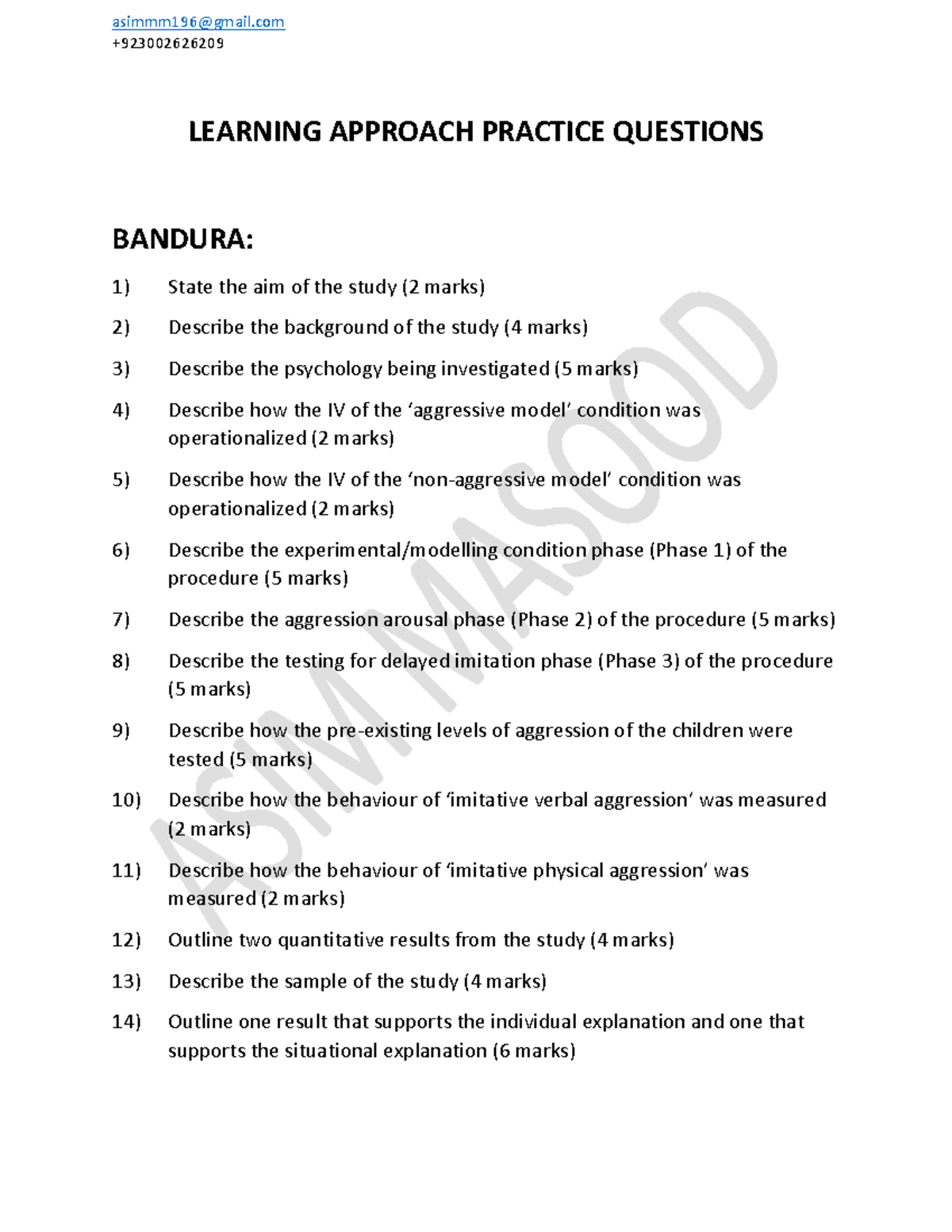 Learning Approach Practice Questions - LEARNING APPROACH PRACTICE ...