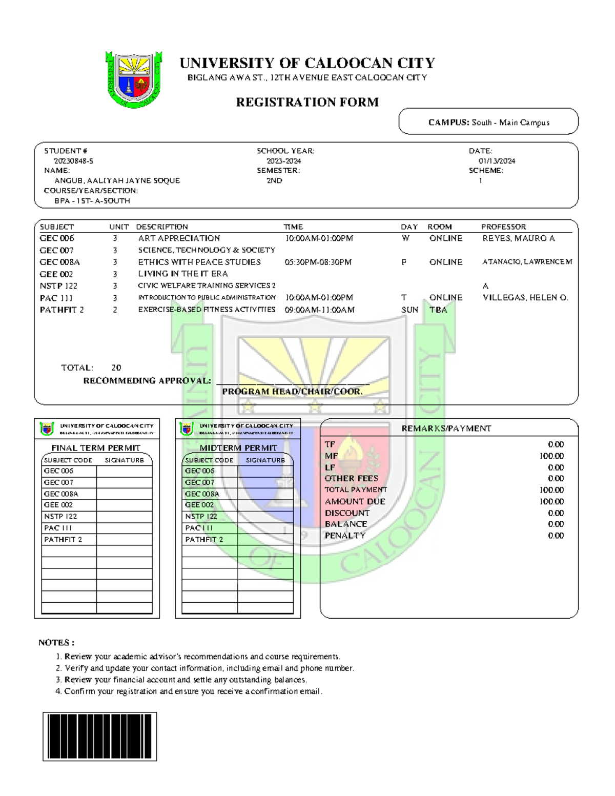 Doc - Infomation - UNIVERSITY OF CALOOCAN CITY BIGLANG AWA ST., 12TH ...