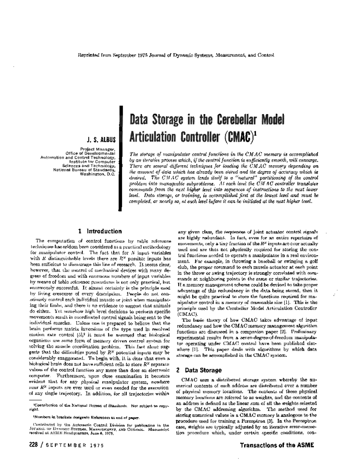 Albus 1975 - Data Storage in the Cerebellar Model Articulation ...