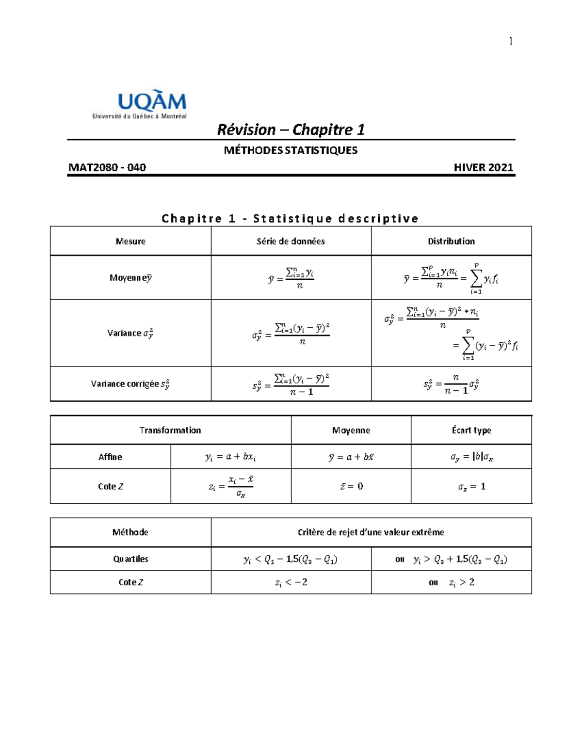 Revision Chapitre 1 - Solutions - Révision – Chapitre 1 MÉTHODES ...