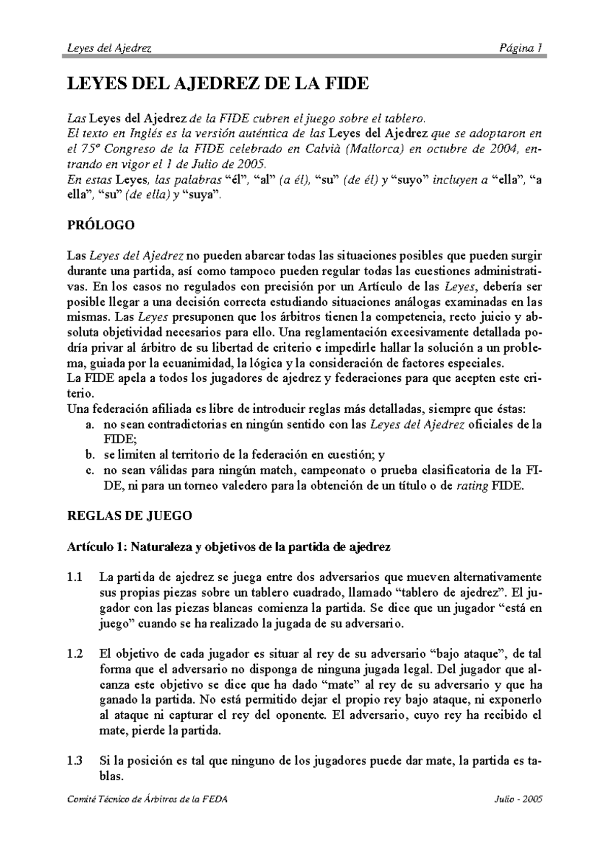 Ajedrez actualizado para la vida - LEYES DEL AJEDREZ DE LA FIDE Las ...