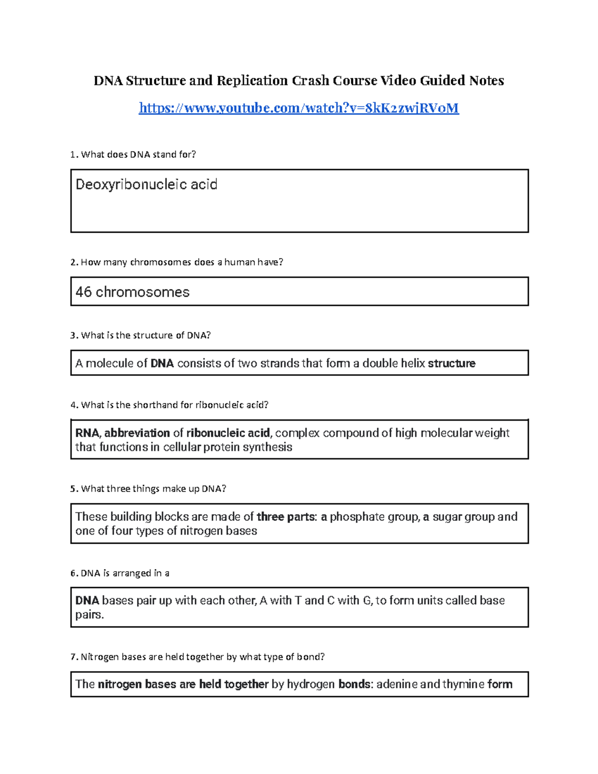 Copy of Copy of Crash Course DNA Replication Guided Notes DNA