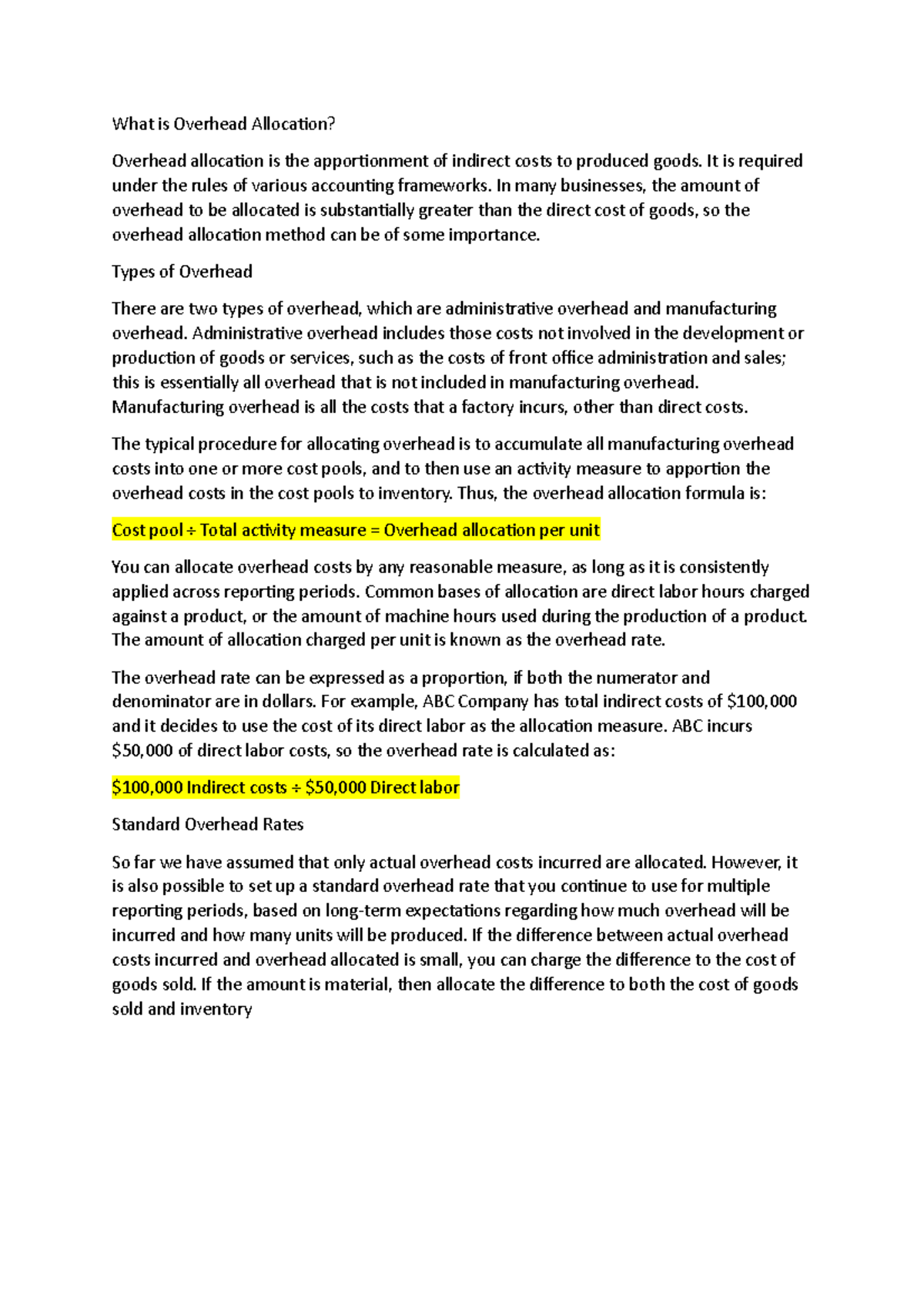 Overhead allocation wk 5 3030 - What is Overhead Allocation? Overhead ...