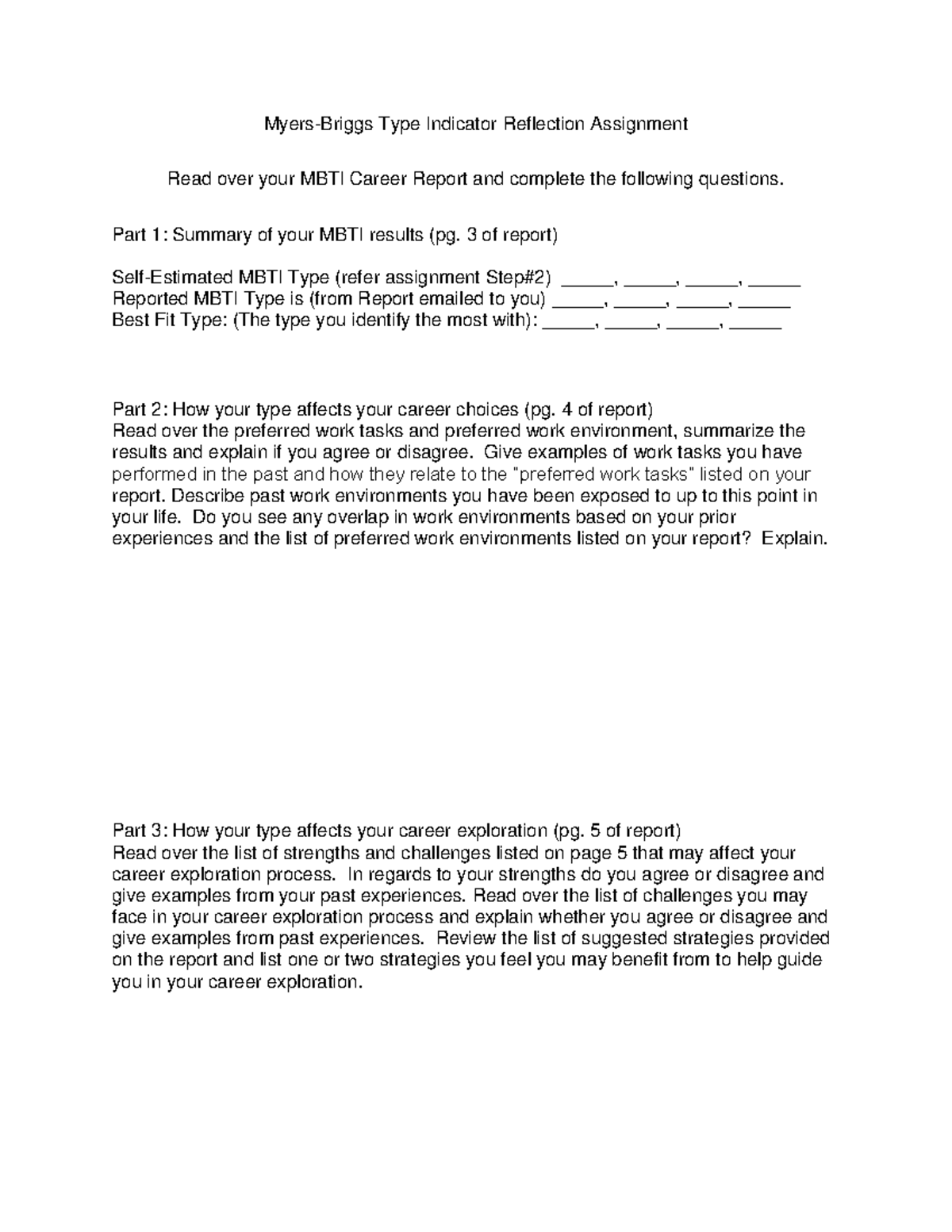 MBTI Reflection Fillable AK - ENGL-101 - COC - Studocu