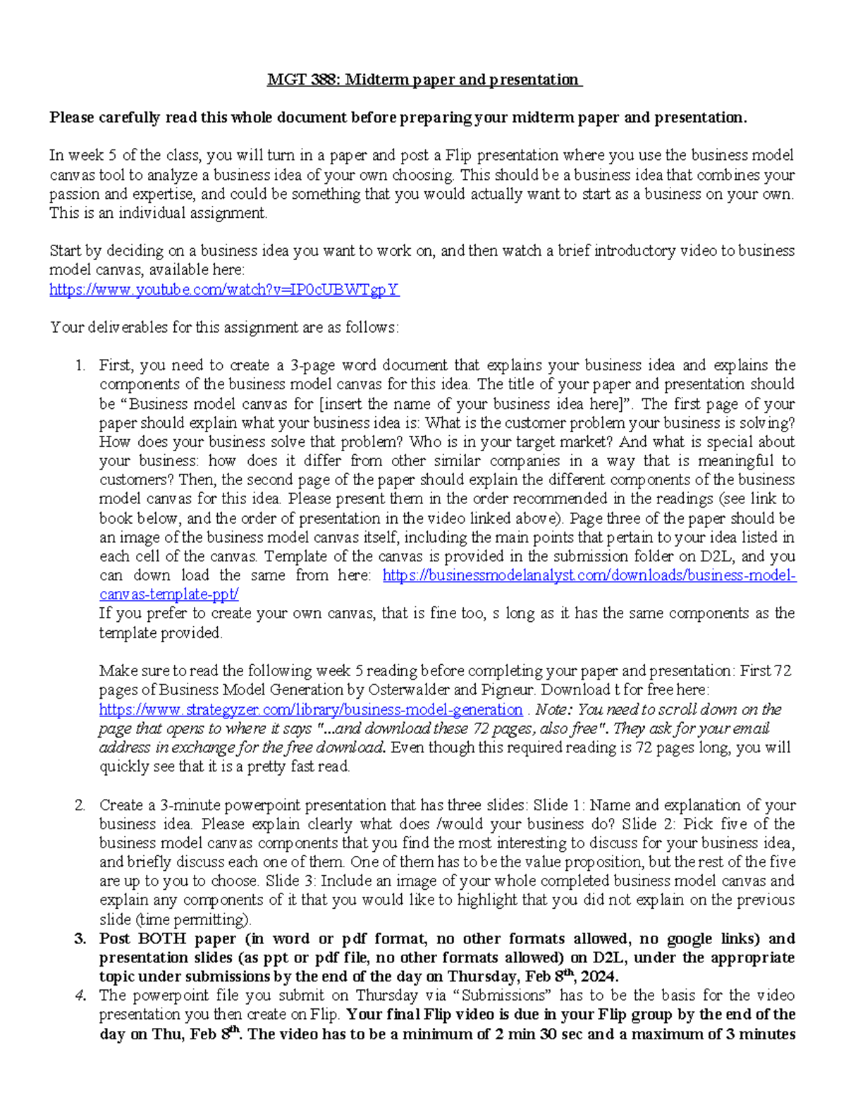 Midterm paper and presentation instructions - MGT 388: Midterm paper ...