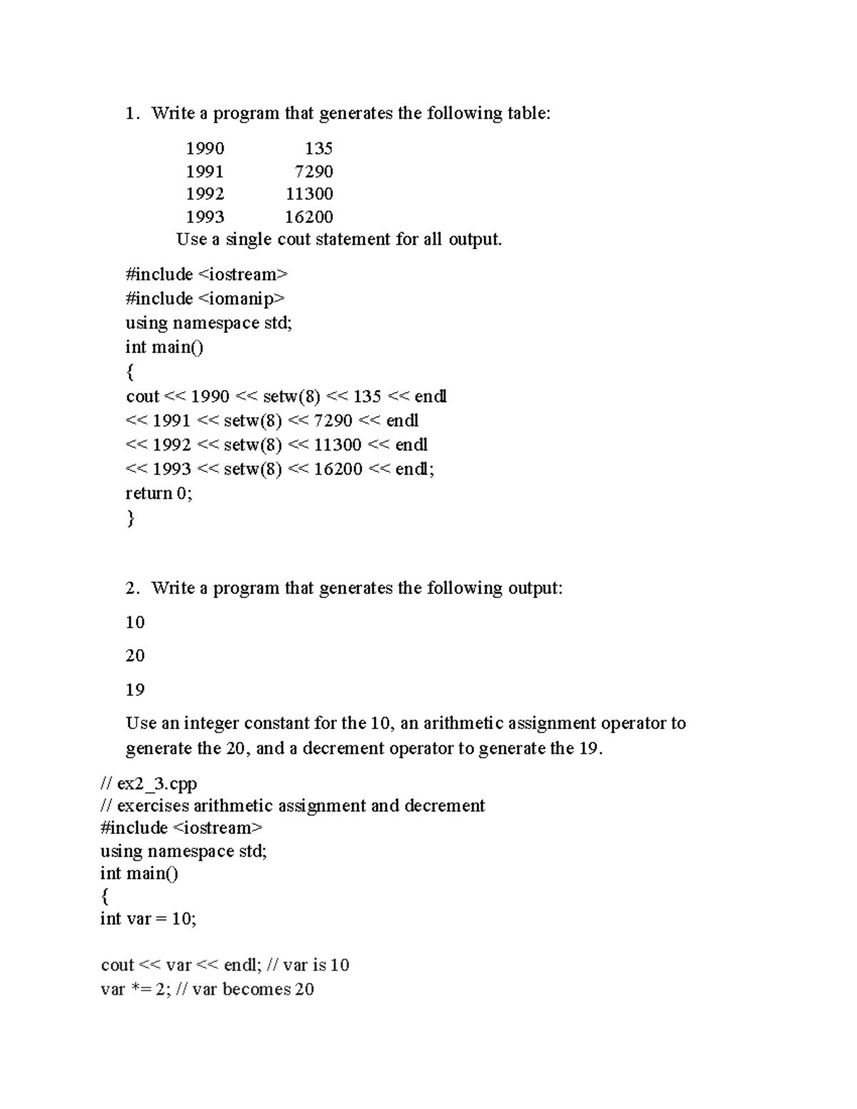Exercises(Chapter 2) - Summary - Write a program that generates the ...