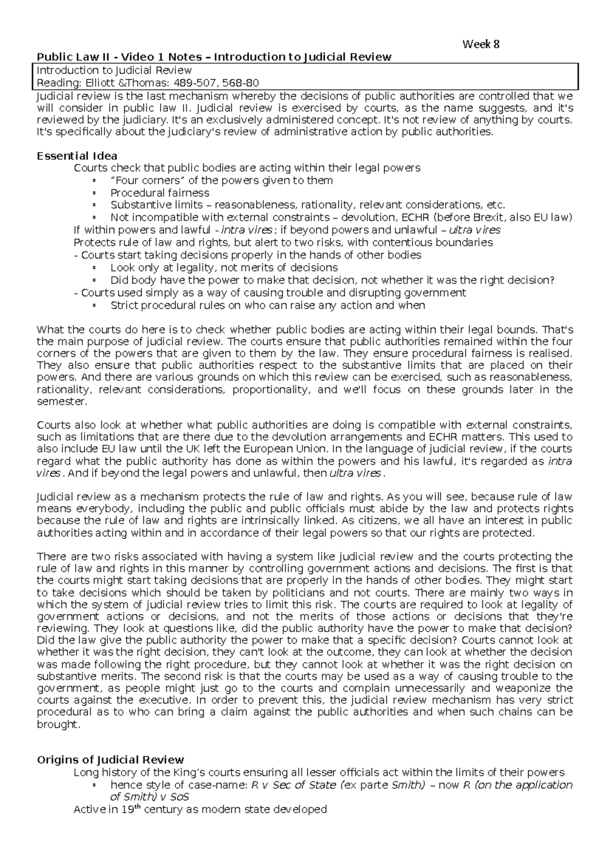 Public Law II - Video 1 Notes – Introduction to Judicial Review ...