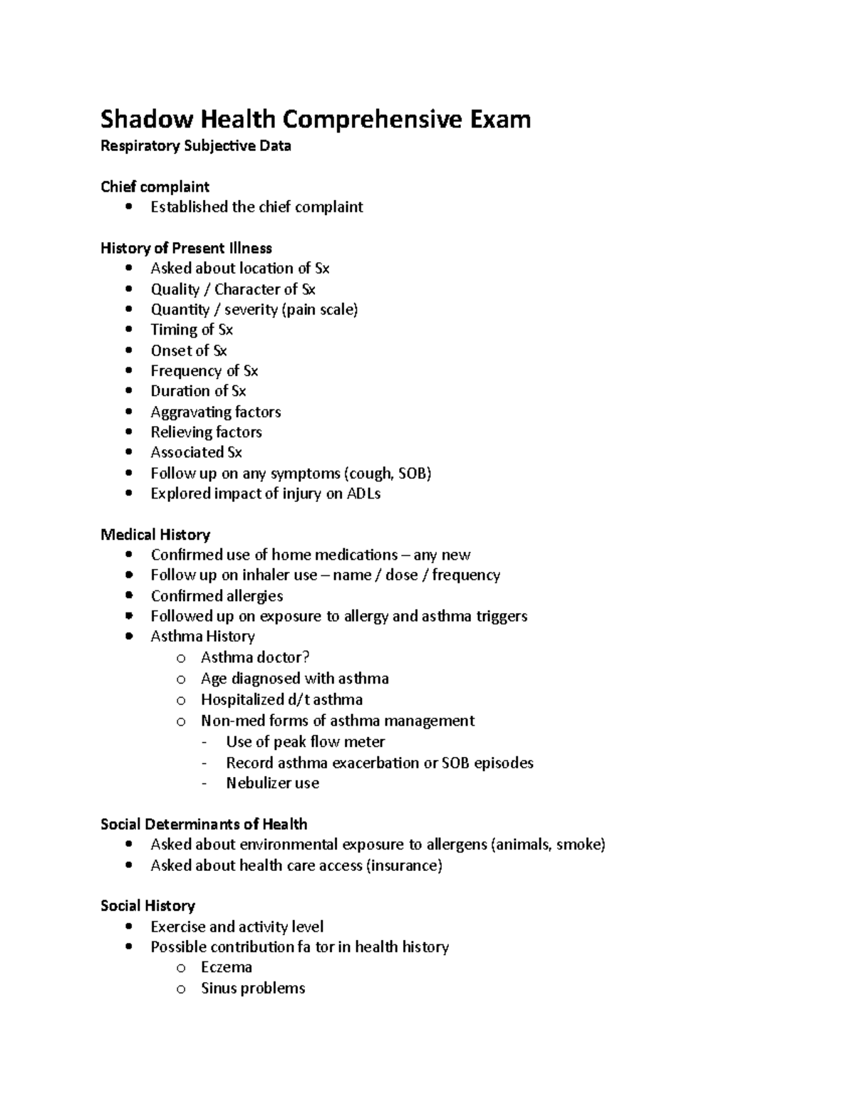 Shadow Health Respiratory Objective Data - b23wq4i