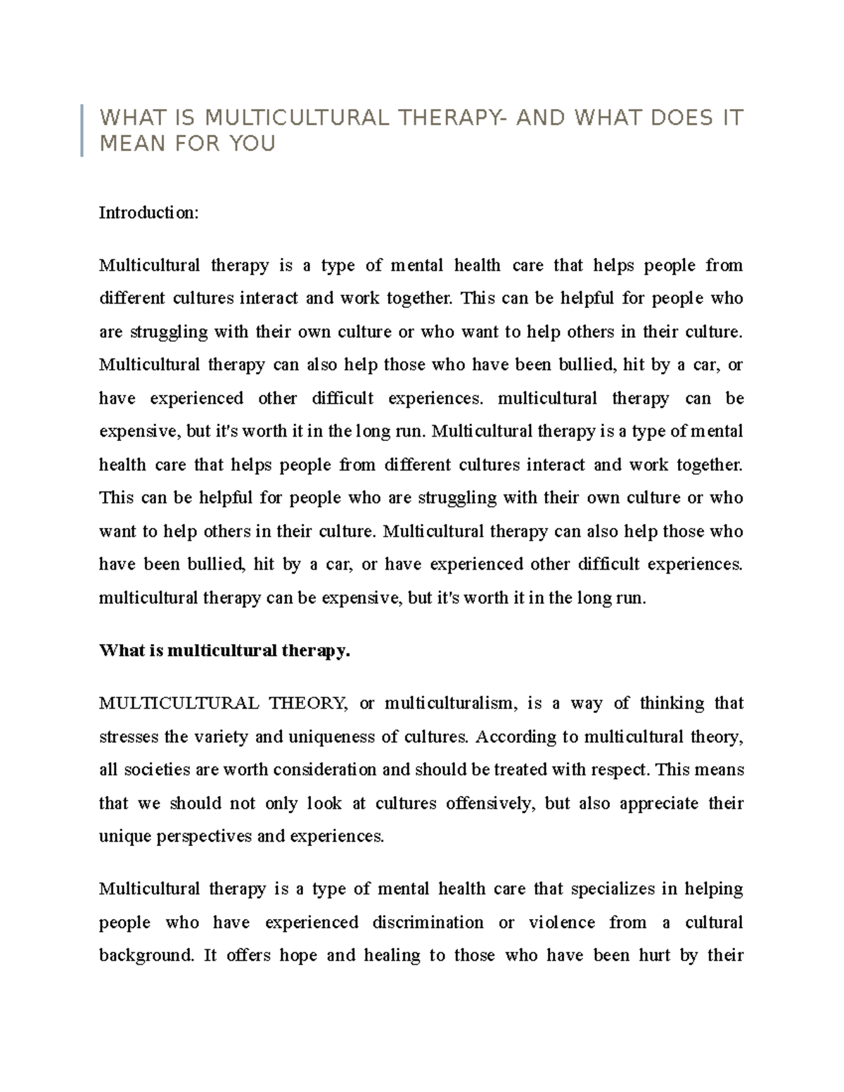 WHAT IS Multicultural Therapy- AND WHAT DOES IT MEAN FOR YOU - WHAT IS ...