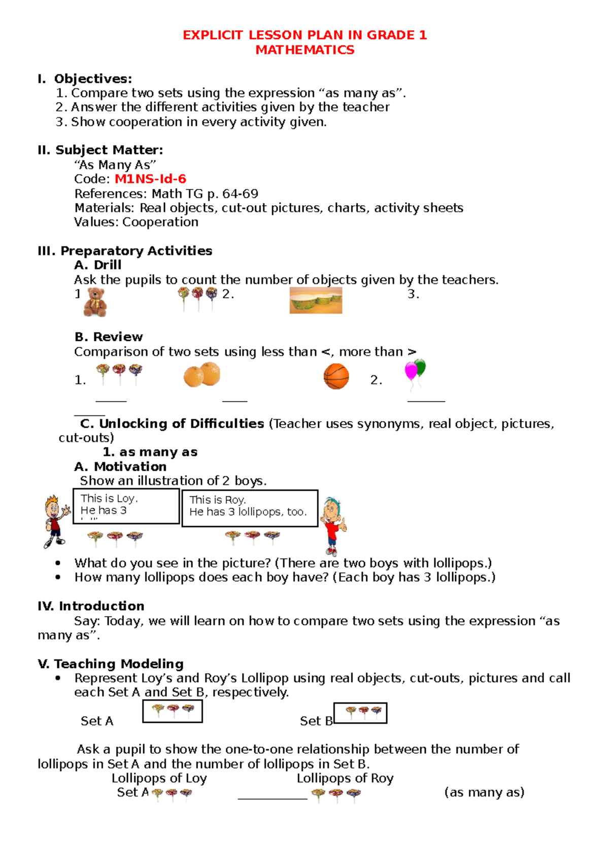 Explicit Lesson PLAN IN Grade 1 - EXPLICIT LESSON PLAN IN GRADE 1 ...