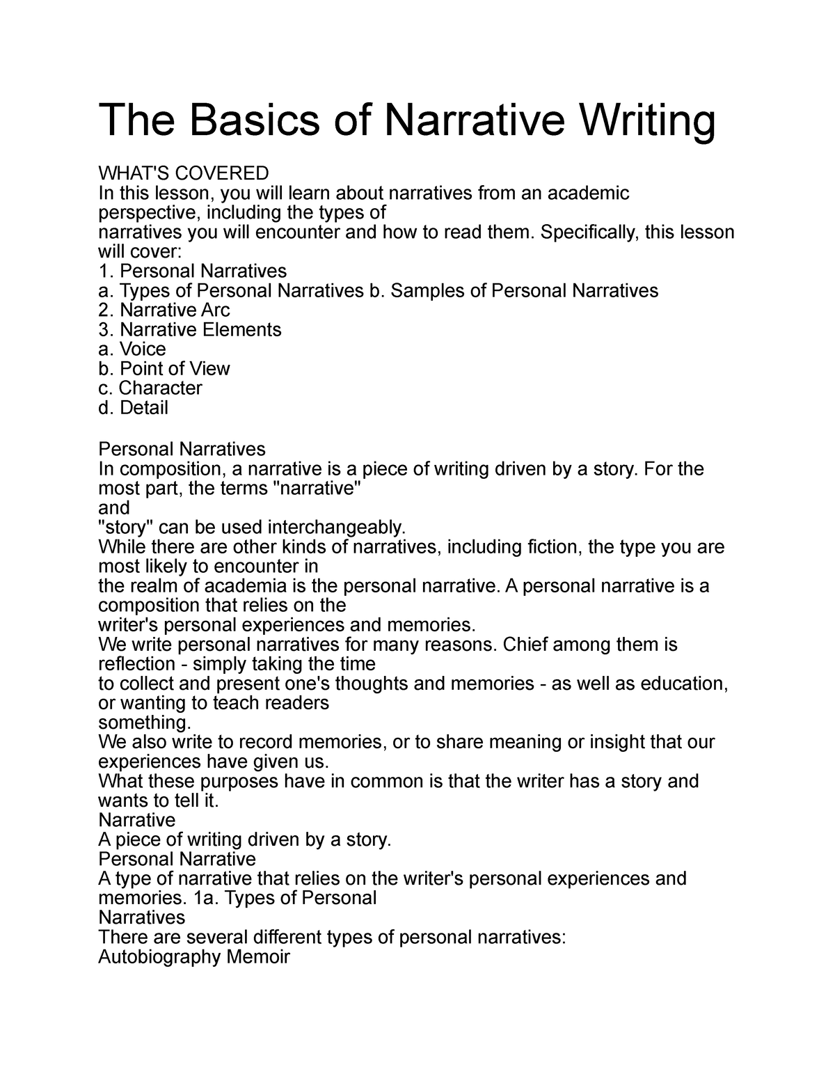 The Basics of Narrative Writing - The Basics of Narrative Writing WHAT ...