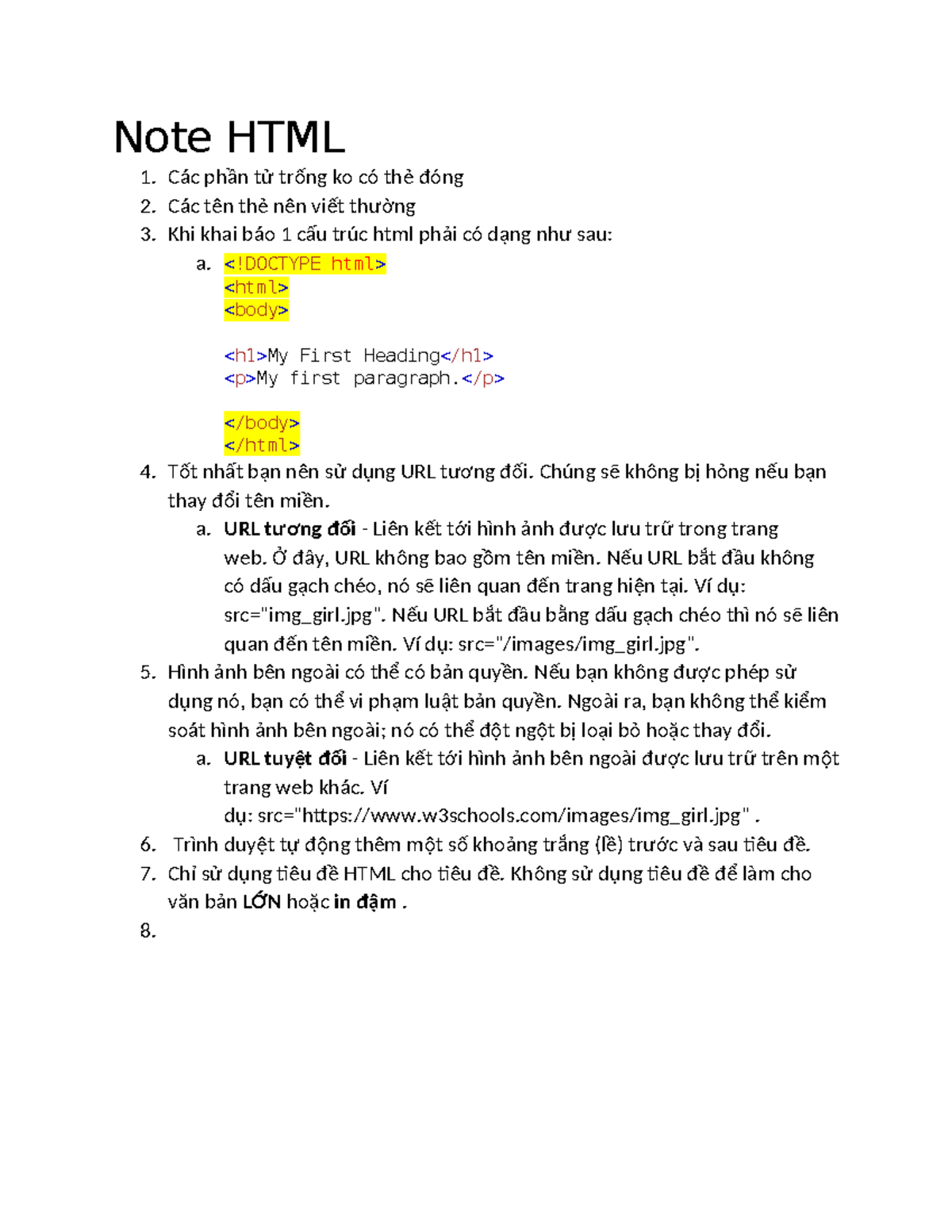 Note HTML - ....... - Note HTML 1. Các phần tử trống ko có thẻ đóng 2 ...