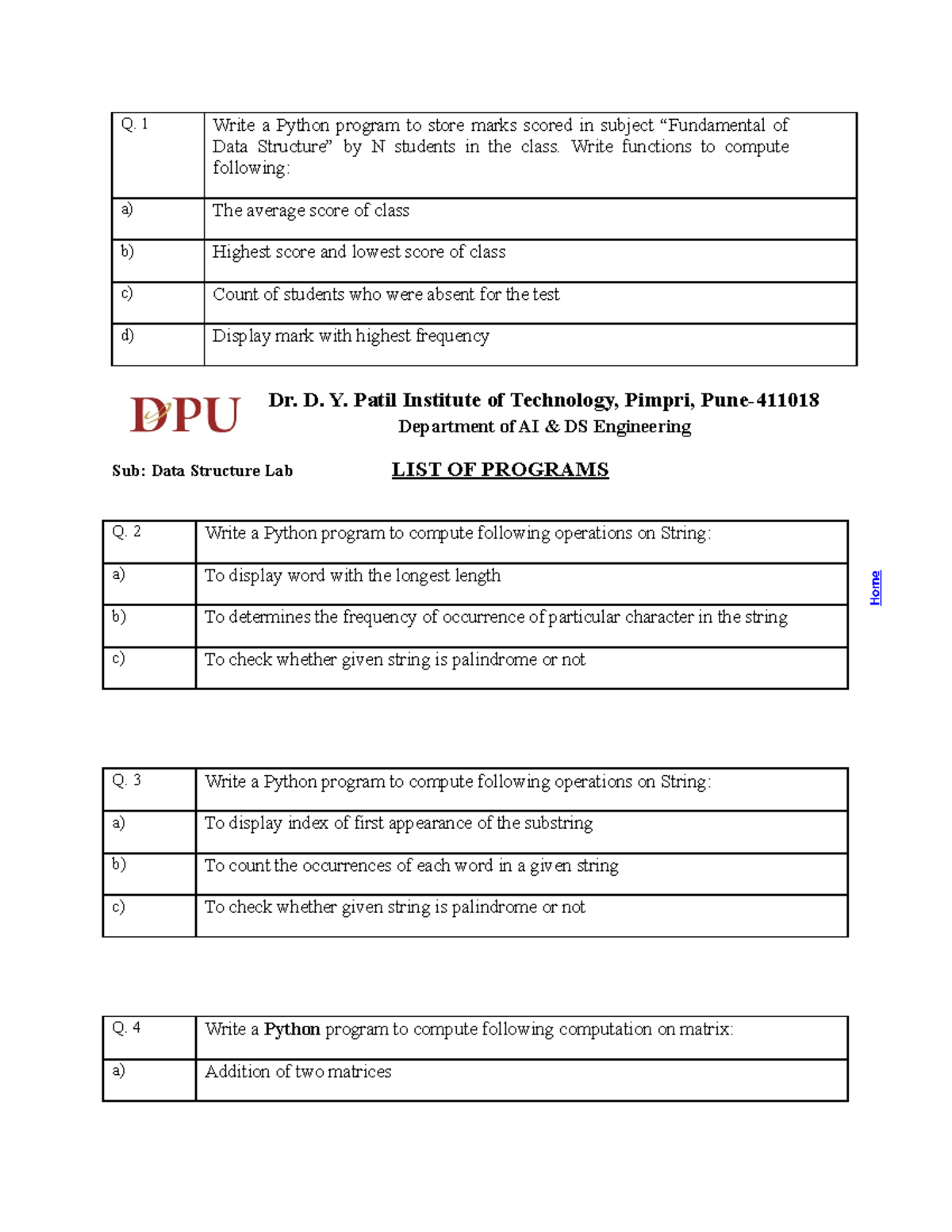 DSL List of Programs - Code documents - Q. 1 Write a Python program to ...
