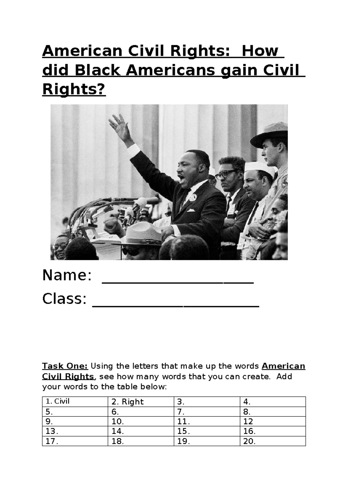Civil Rights Workbook - useful - American Civil Rights: How did Black ...