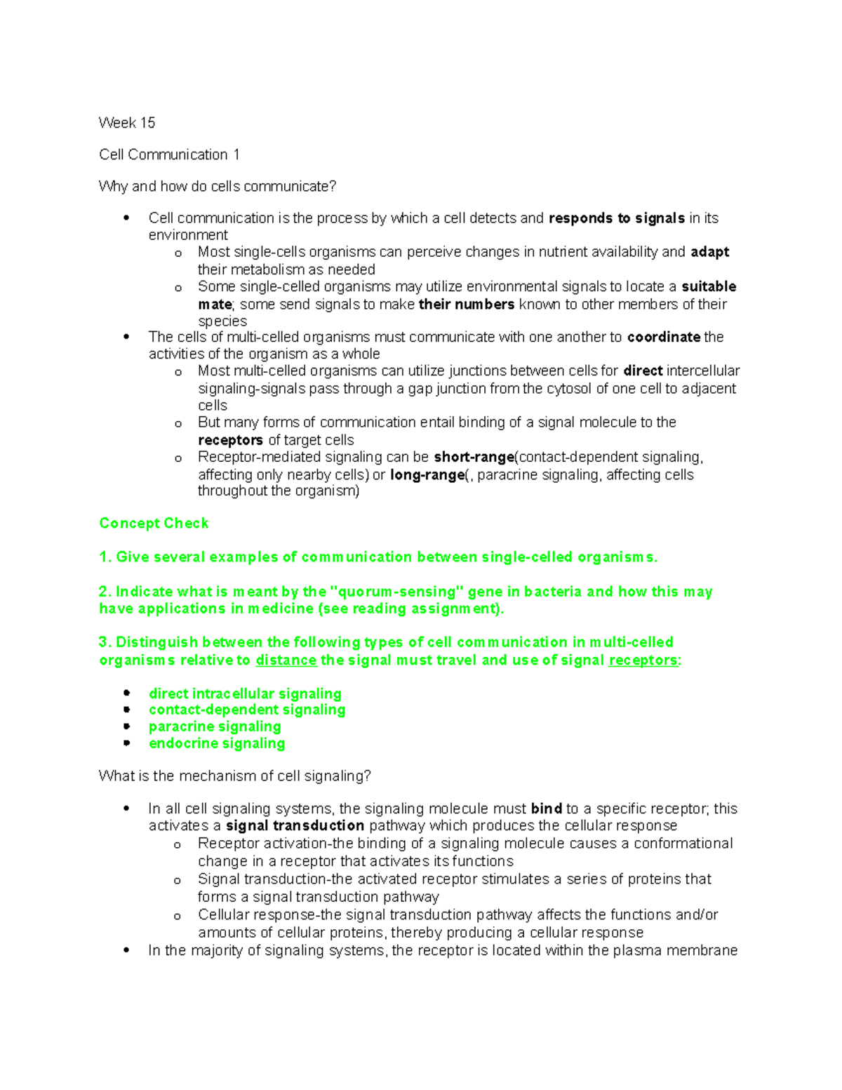 Week 15 - Distance Ed Course - Week 15 Cell Communication 1 Why and how ...