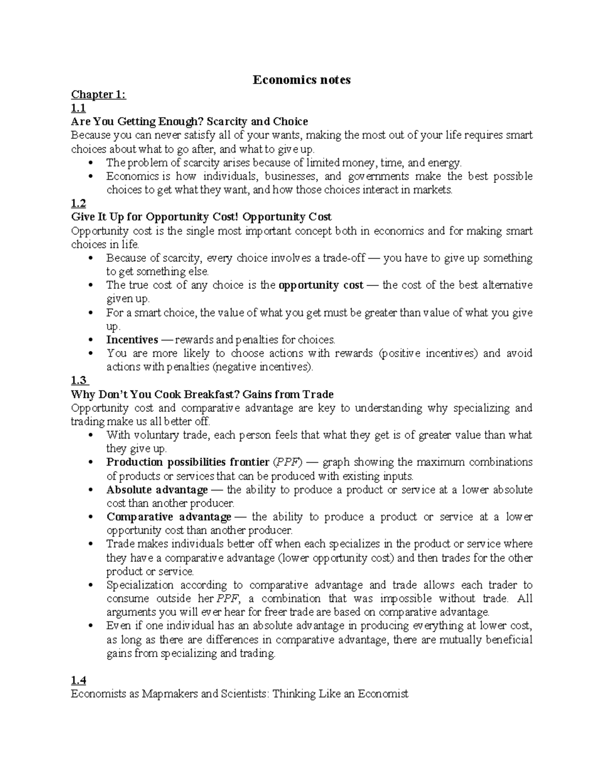 Economics notes ch - Economics notes Chapter 1: 1. Are You Getting ...