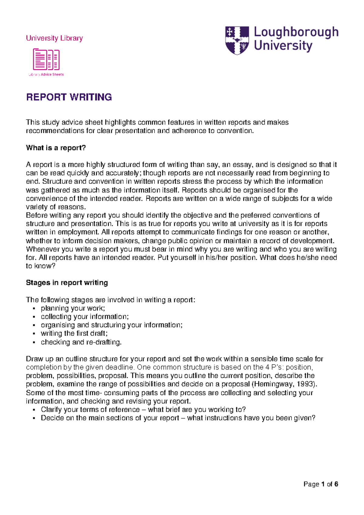 Report writing-1 - yess - University Library REPORT WRITING This study ...