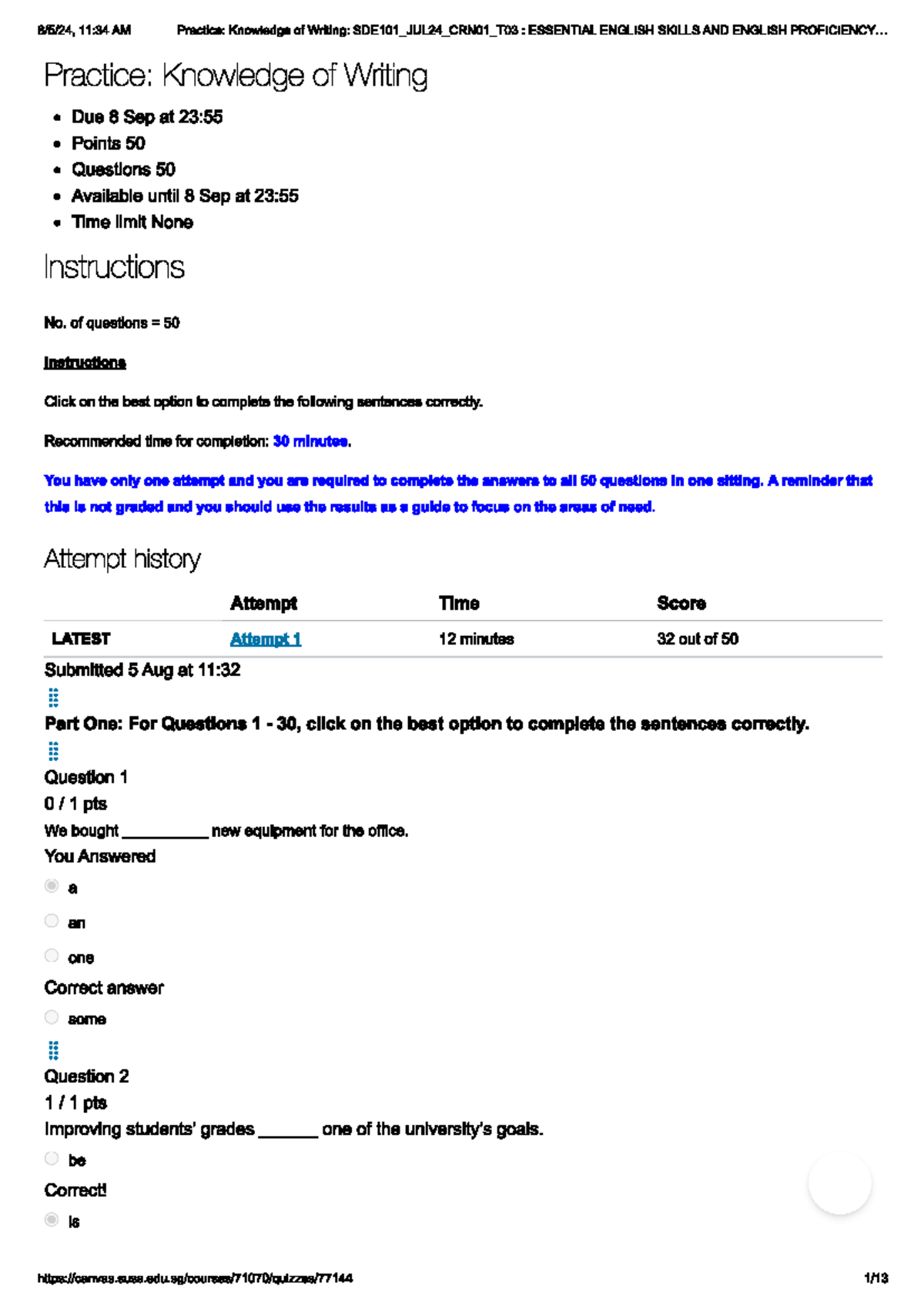 Practice Knowledge of Writing Quiz 1 - 11:34 AM Practice: Knowledge of ...