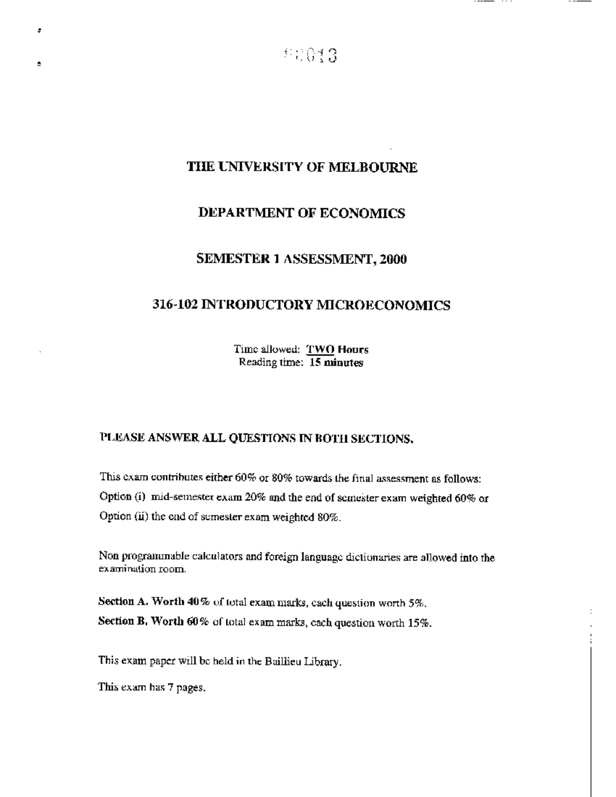 Exam 19 July 2015, Questions - ECON10004 - Studocu