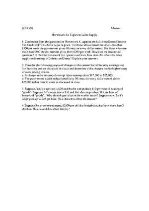 Hw1 - Homework 1 - Homework on Labor Supply - AECO370 Masters Homework ...