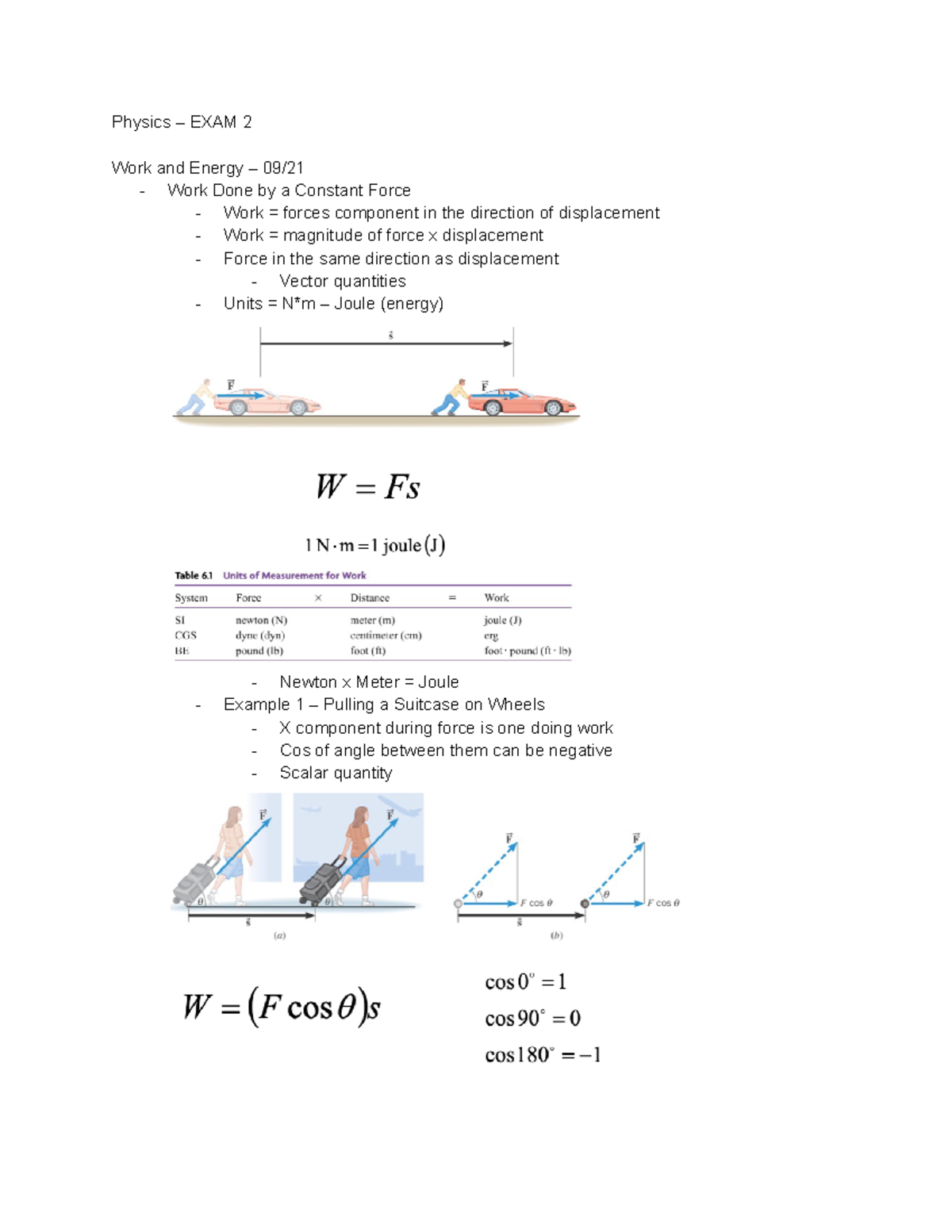 Physics 1 - EXAM 2 AND 3 Lecture Notes - Physics – EXAM 2 Work And ...