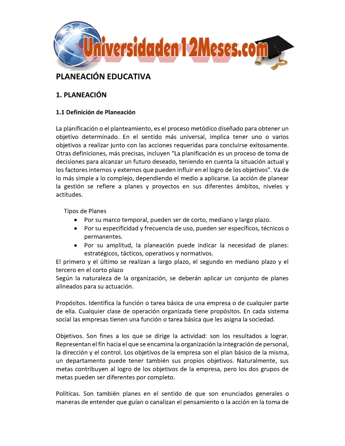 Planeación Educativa-lectura Obligatoria - PLANEACI”N EDUCATIVA 1 ...