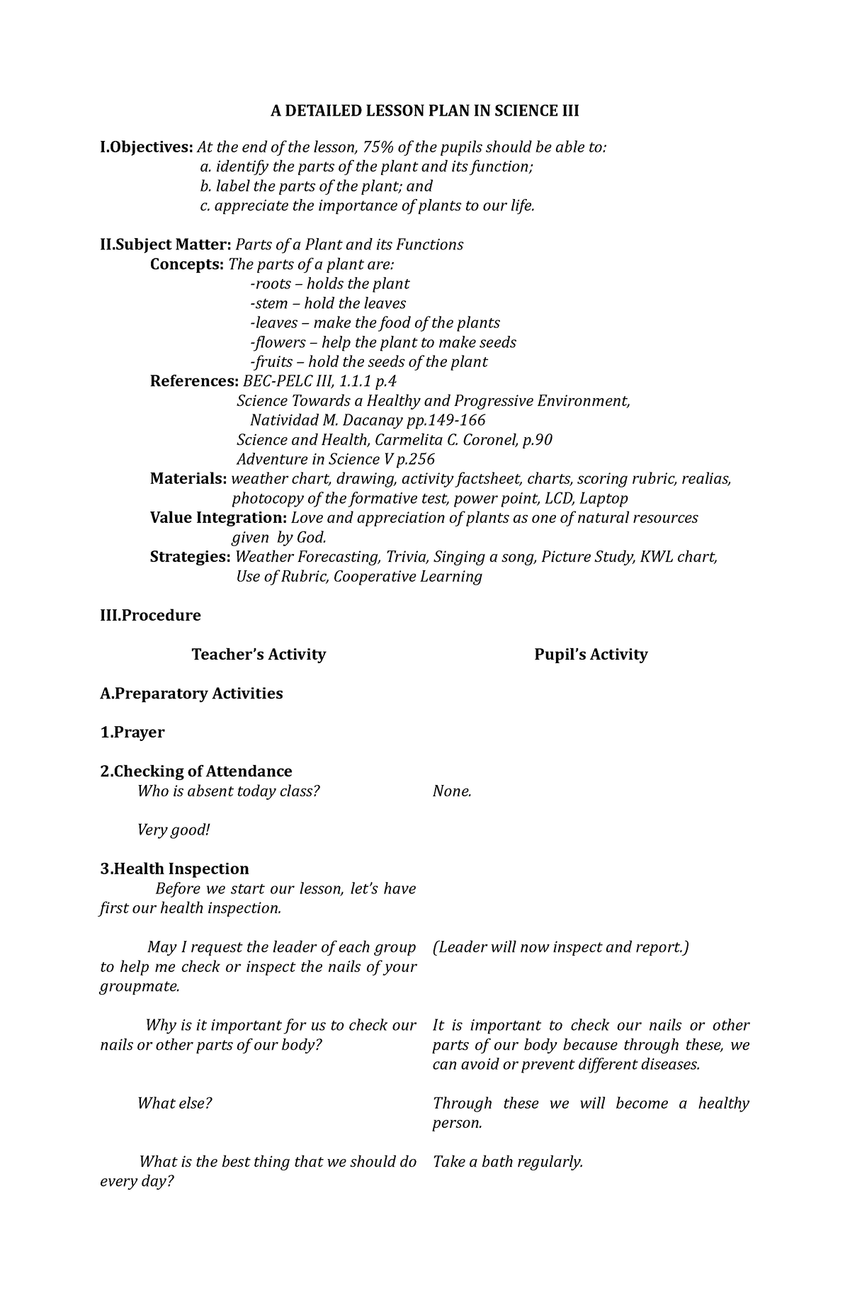 A Detailed Lesson PLAN IN Science III - A DETAILED LESSON PLAN IN ...