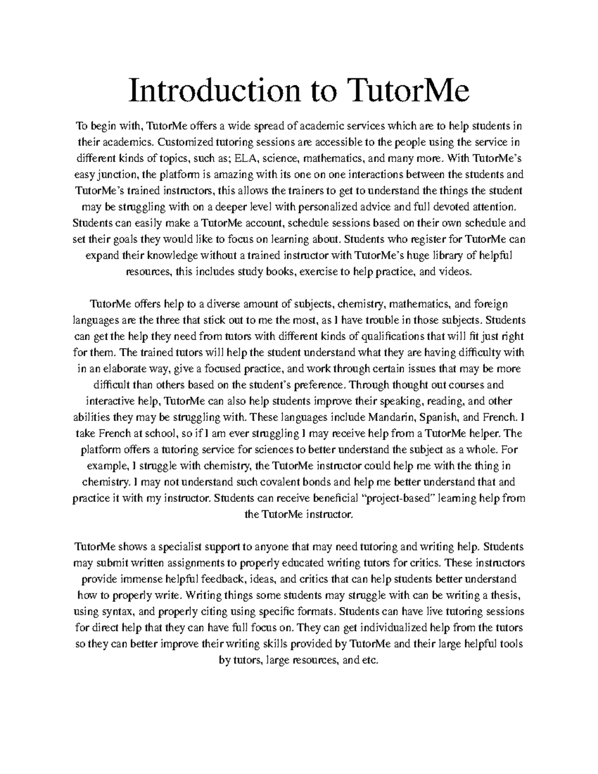 Introduction to Tutor Me - Introduction to TutorMe To begin with ...