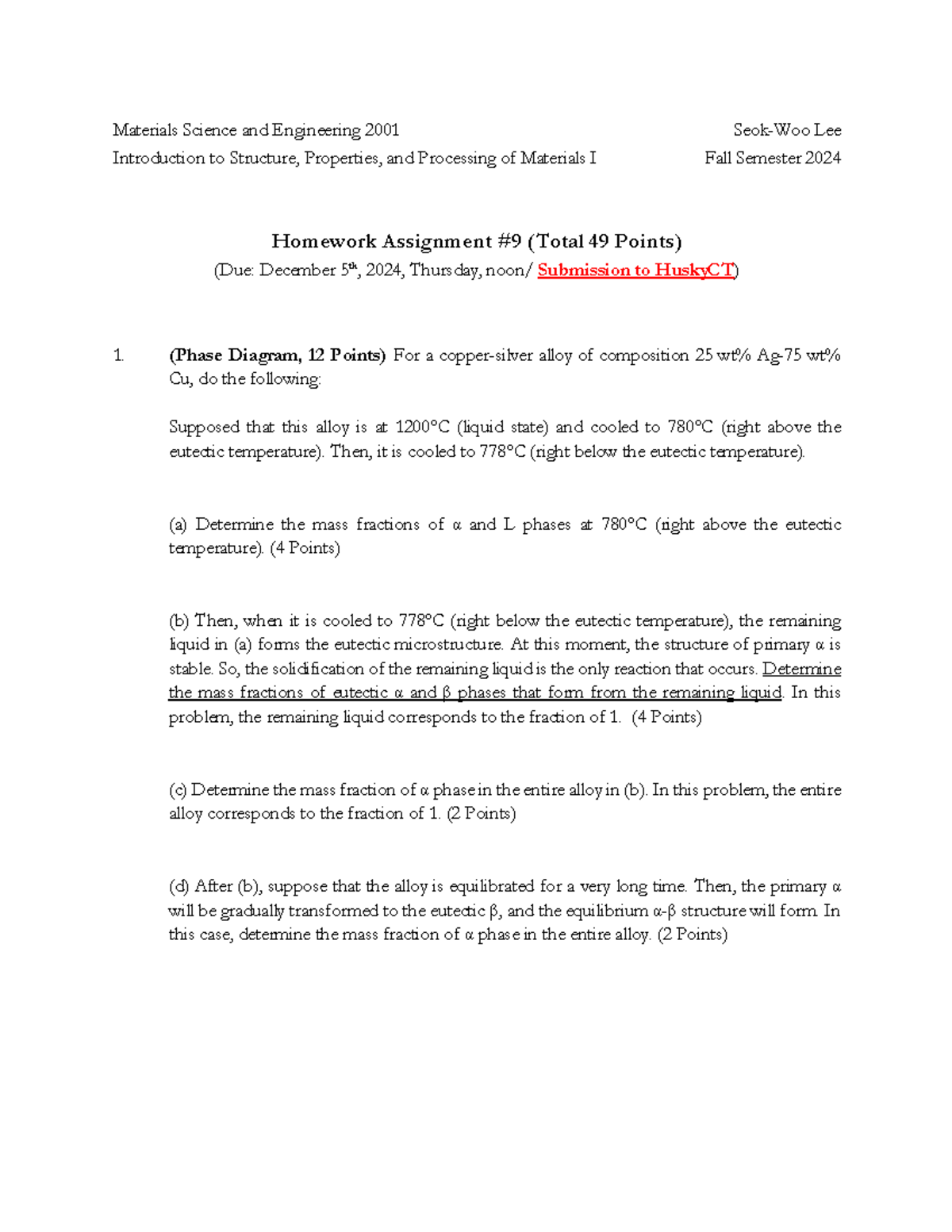 Hmwk #9 2024 - Homework 9 Questions - Materials Science and Engineering ...