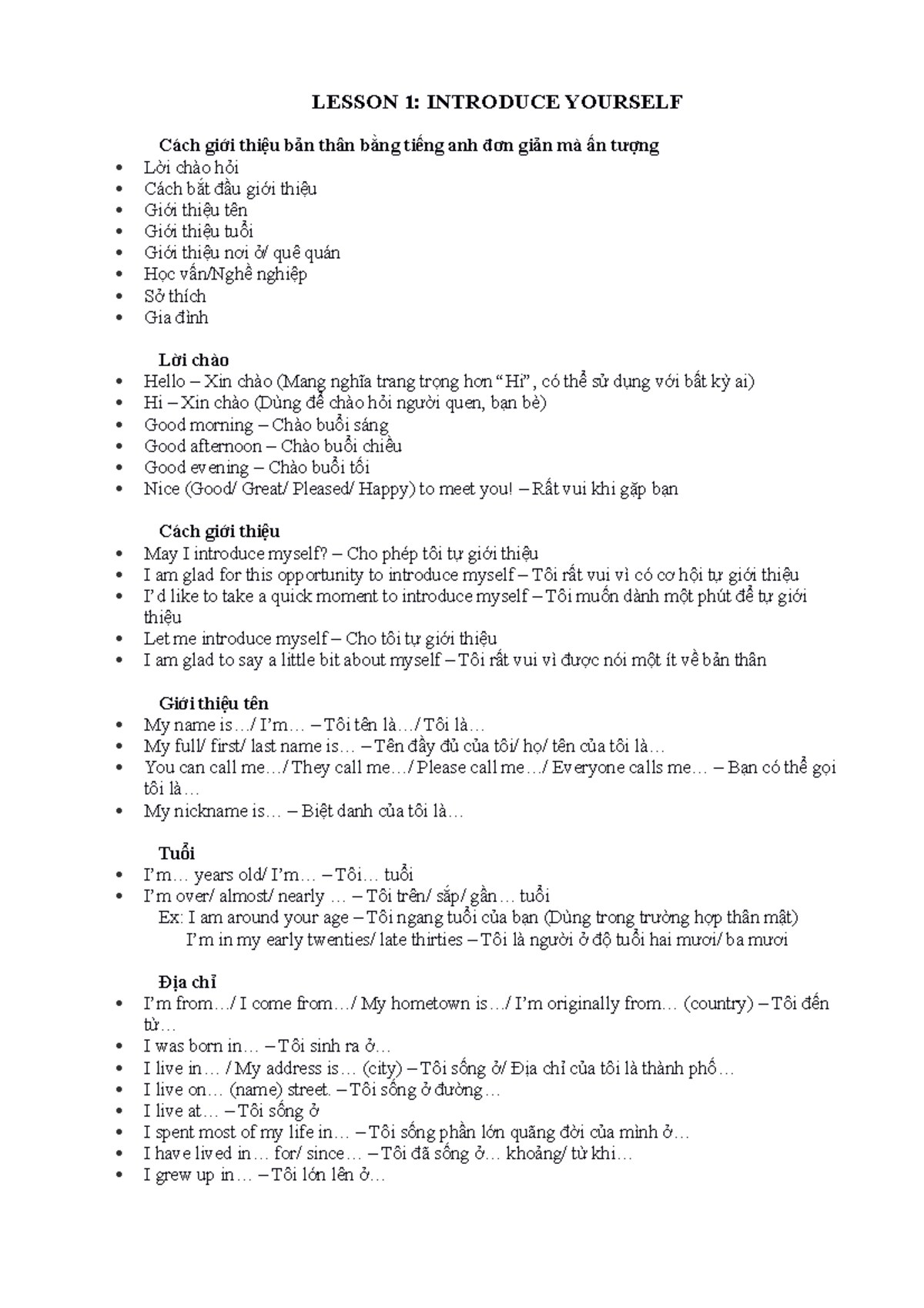 Lesson 1. Introduce Yourself - LESSON 1: INTRODUCE YOURSELF Cách giới ...