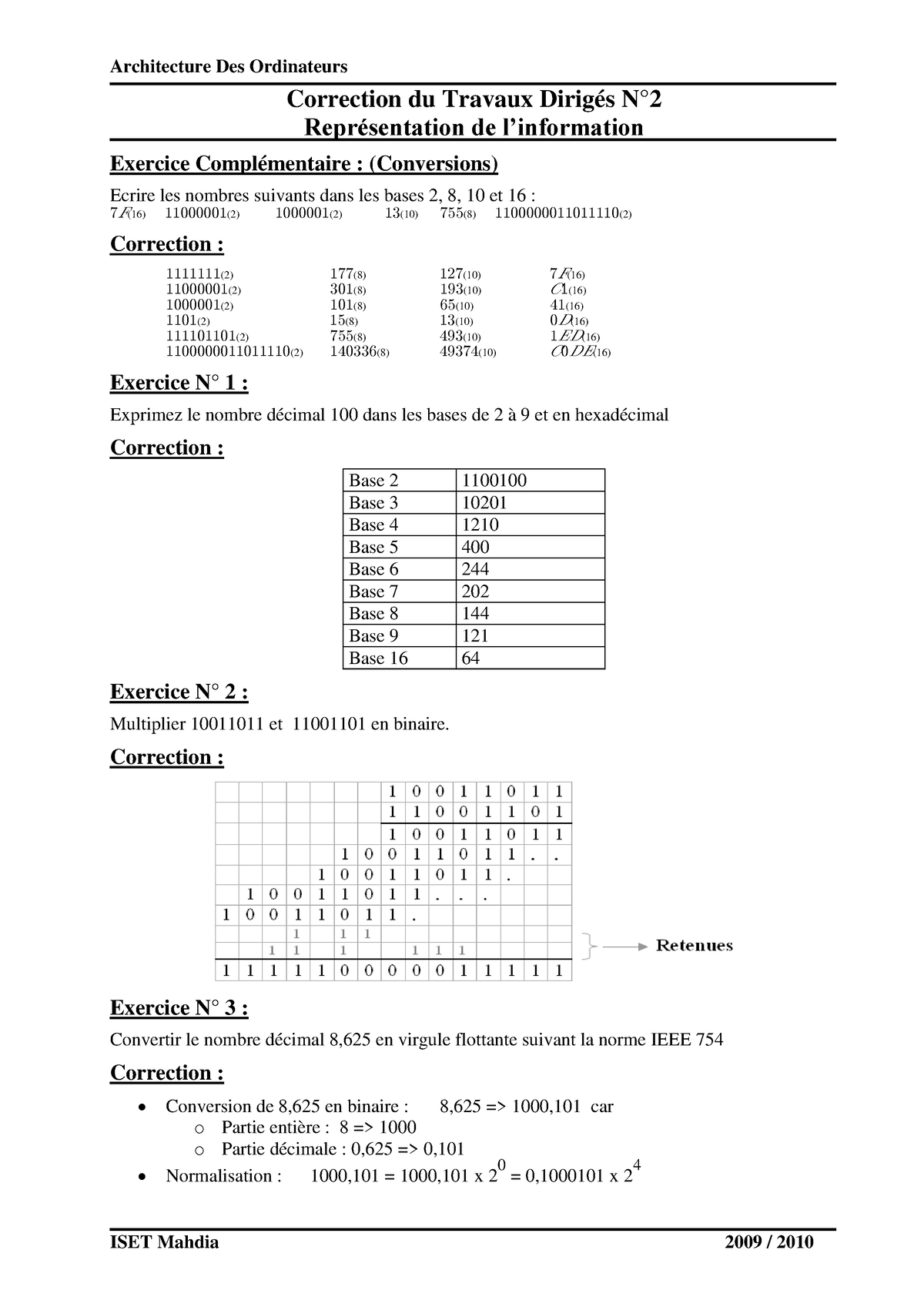 Correction Rep Info Td Correction Du Travaux Dirig S N Repr Sentation De Linformation