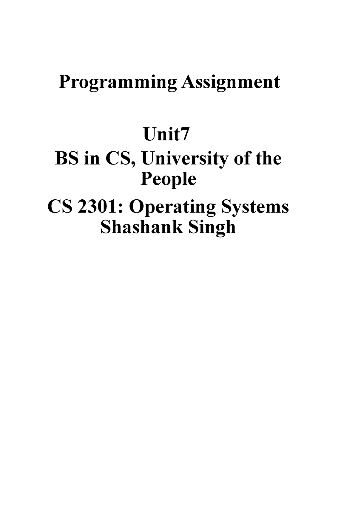 Programming Assignment Unit 7 - Programming Assignment Unit BS In CS ...