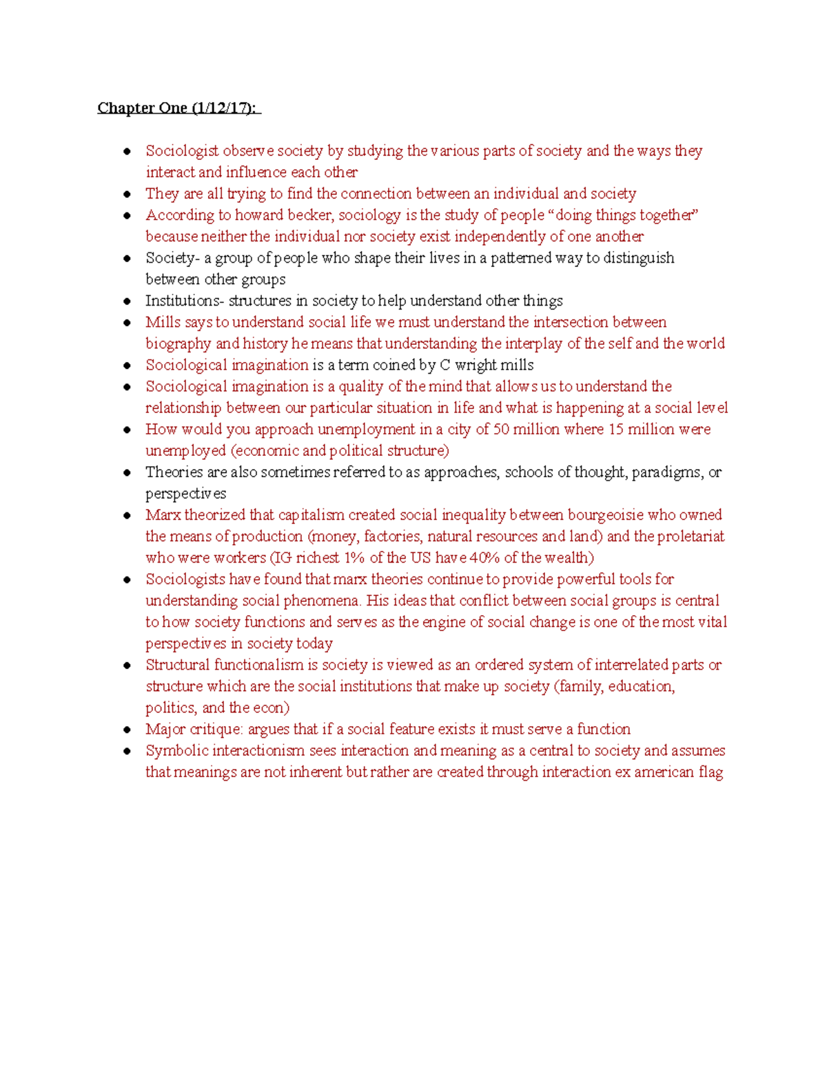 Sociology Ch 1 Notes - Chapter One (1/12/17): Sociologist observe ...
