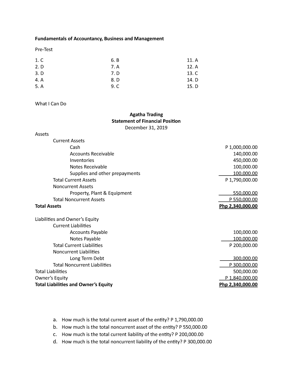 Fundamentals Of Accountancy - B 11. A D 7. A 12. A D 7. D 13. C A 8. D ...