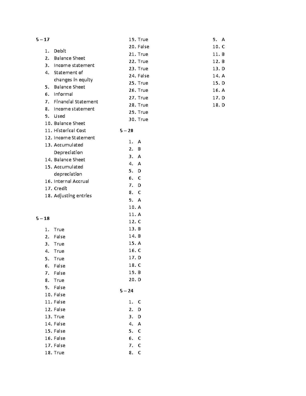 CHAP 5 - SUMMARIZATION - 5 – 17 Debit Balance Sheet Income statement ...