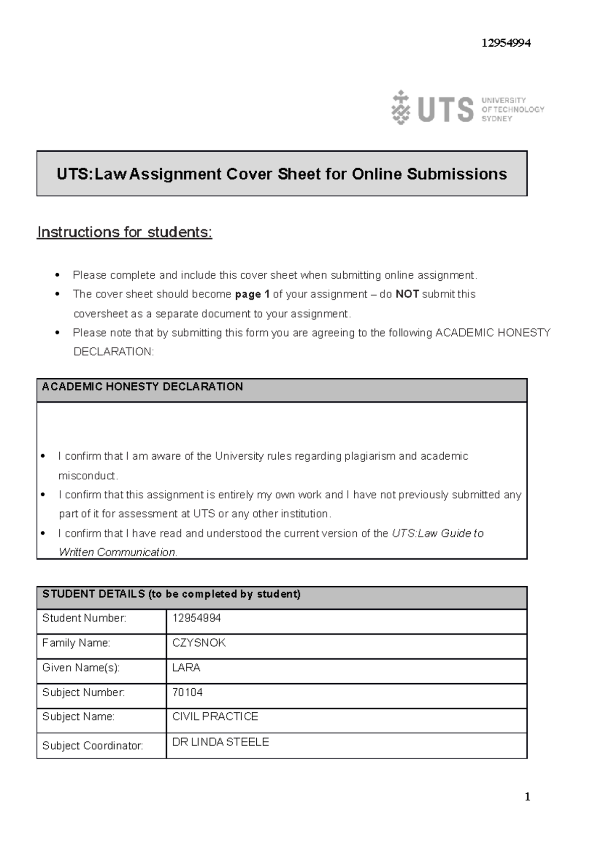 Final Essay on law and tech - UTS:Law Assignment Cover Sheet for Online ...