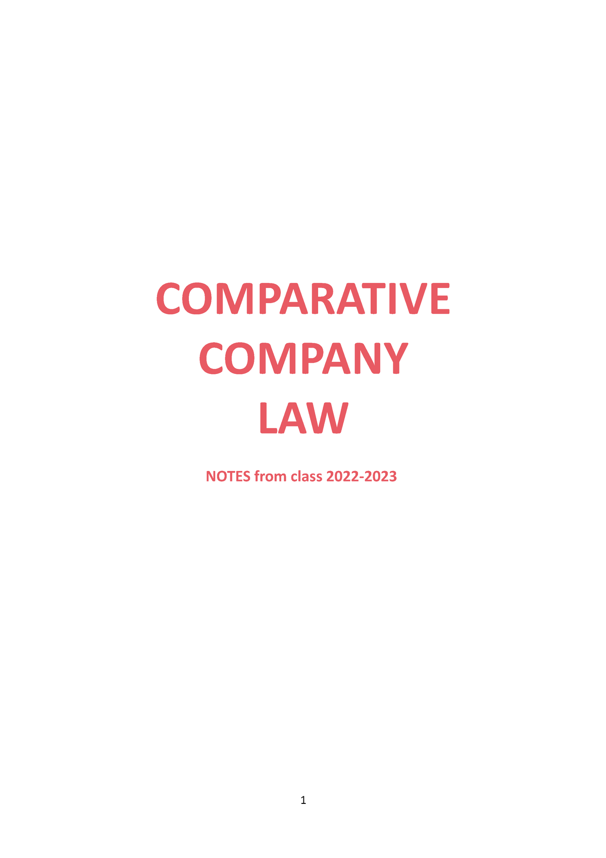 Comparative Company LAW - Comparative Company Law - UniCatt - Studocu