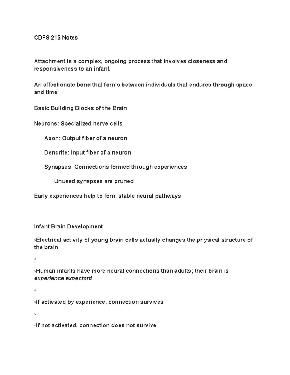 Attachment - Lecture Notes - CDFS 215 Notes Attachment is a complex ...