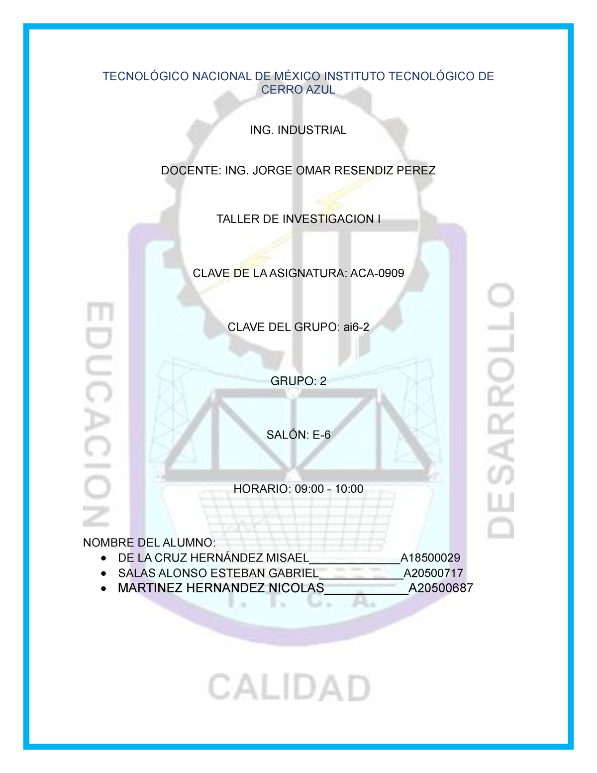 Taller DE Investigacion 1 Unidad 2 - TECNOLÓGICO NACIONAL DE MÉXICO ...