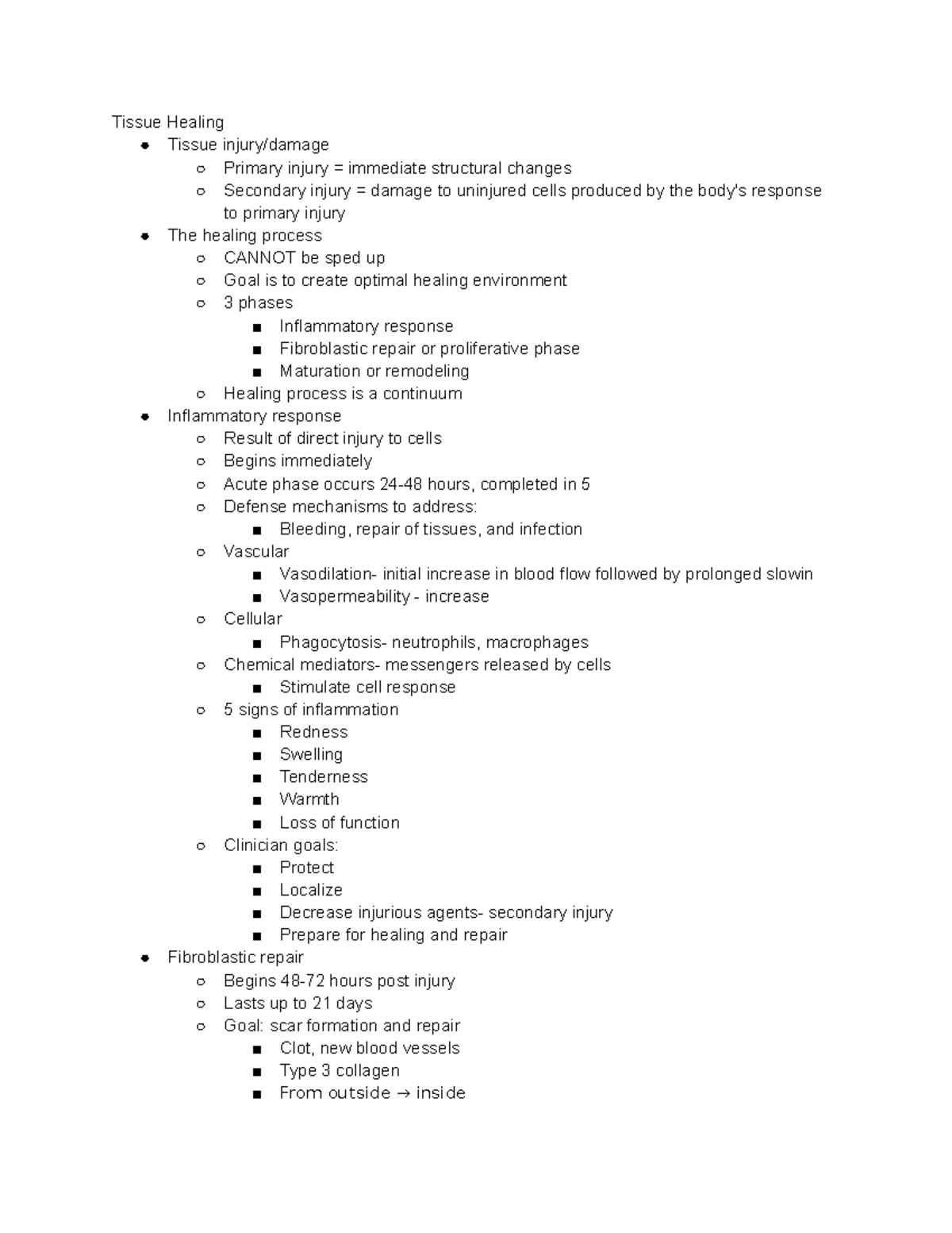 Class Notes Mechanisms of Injury, Tissue Healing - Tissue Healing ...
