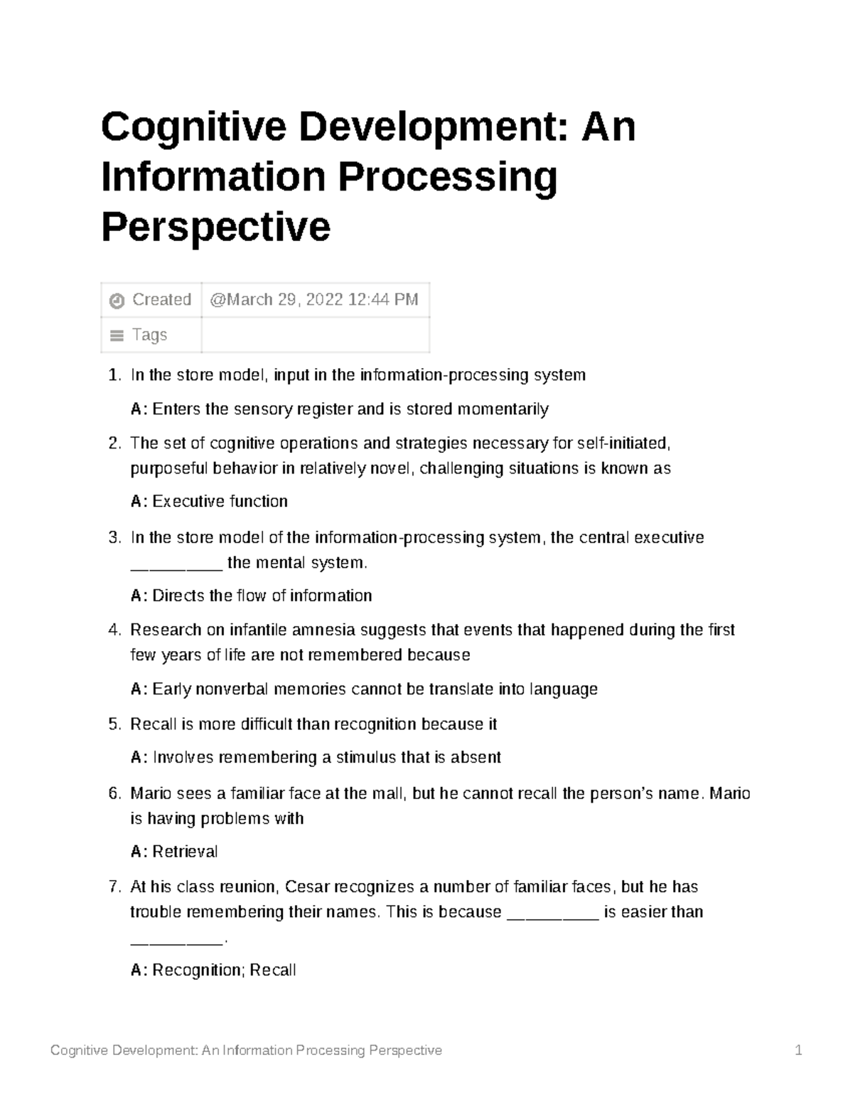 Cognitive Development An Information Processing Perspective - A ...