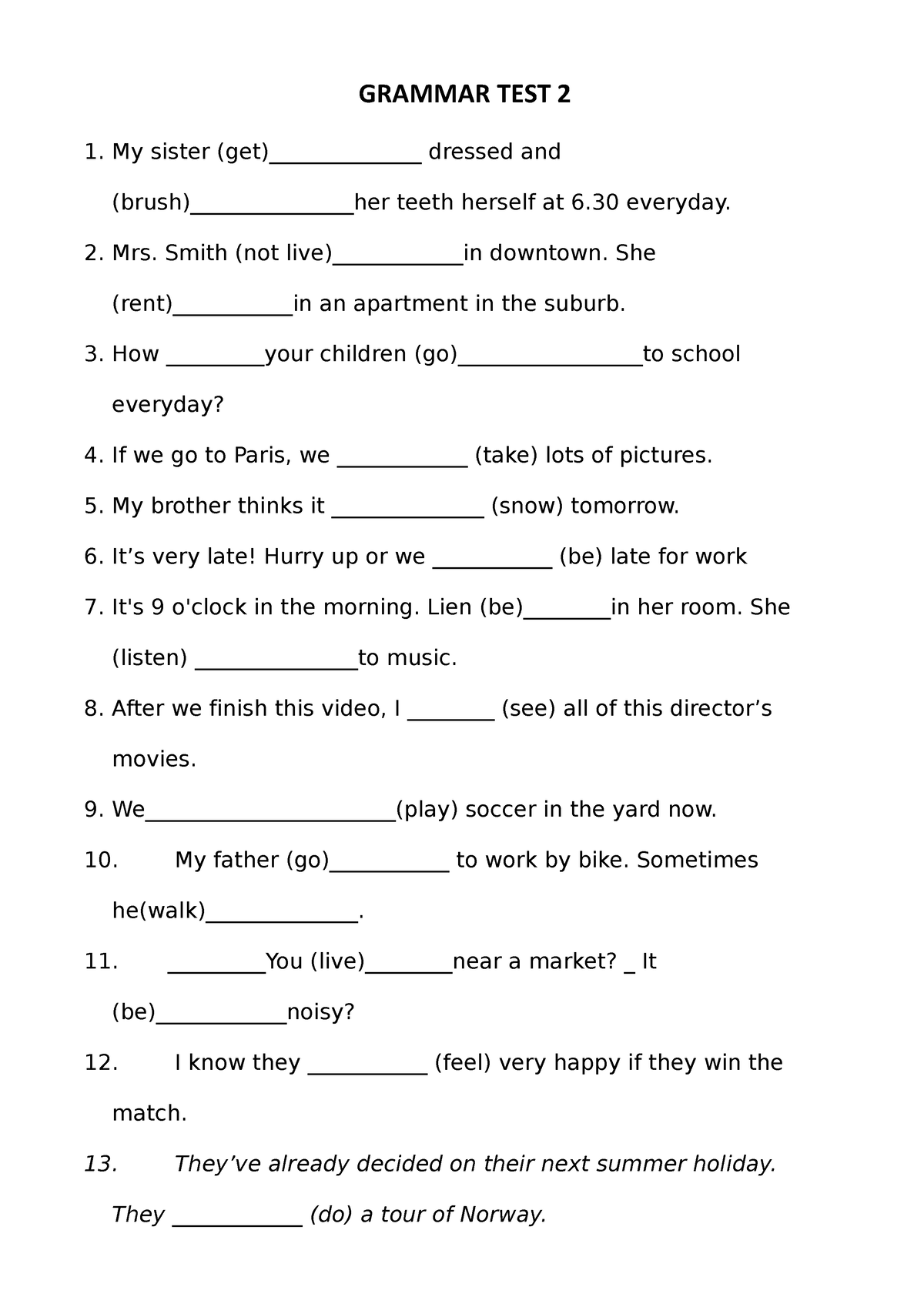 Grammar Test For 4th Grade