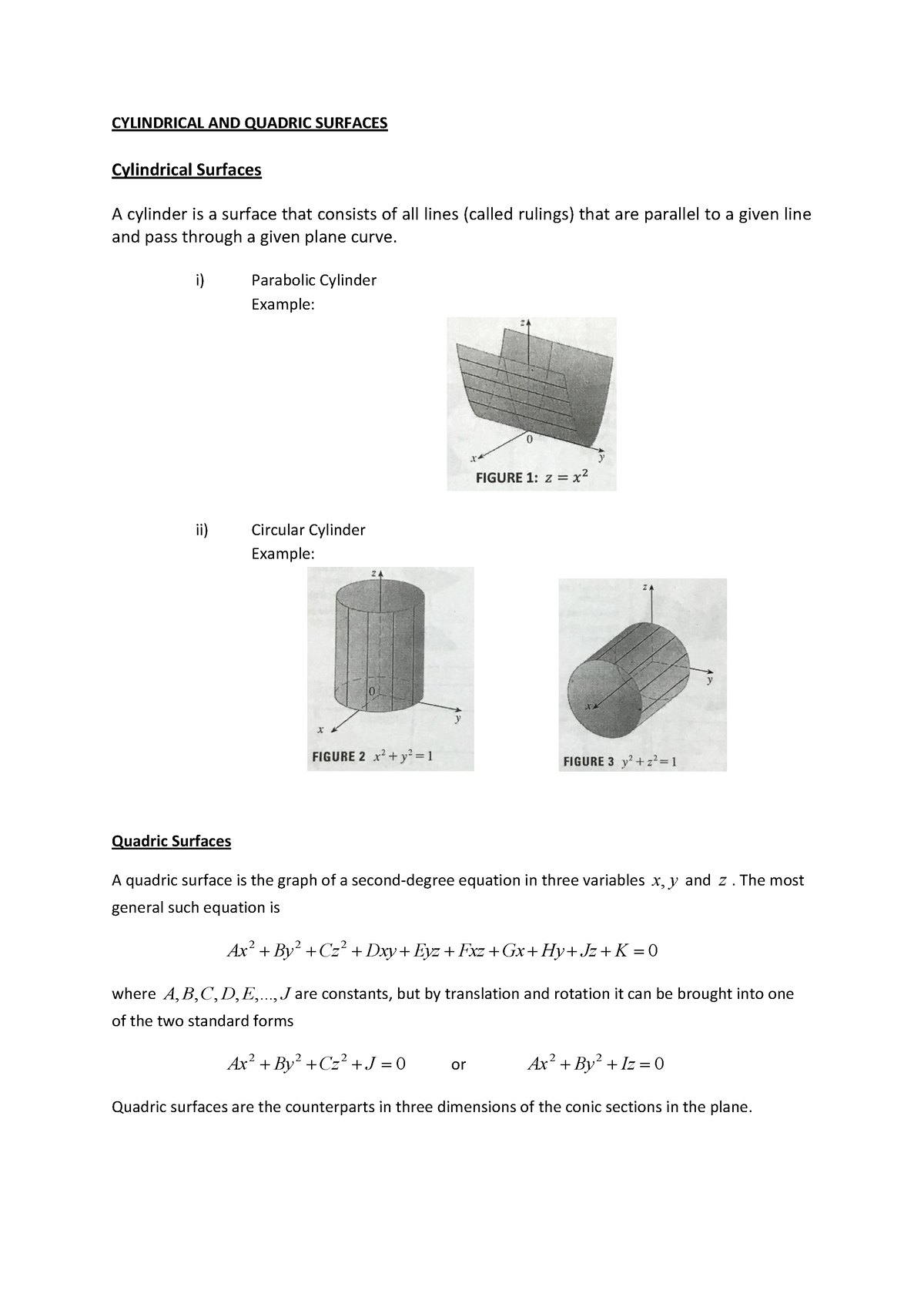 Copy Of 2-4 Cylindrical - Quadric Surfaces - CYLINDRICAL AND QUADRIC ...