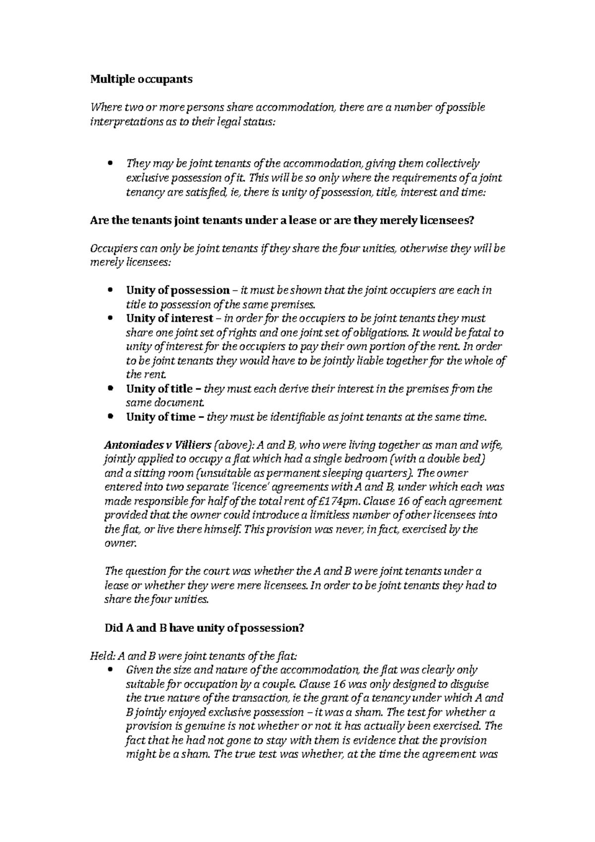 Multiple occupants - Lecture notes 10 - Multiple occupants Where two or ...