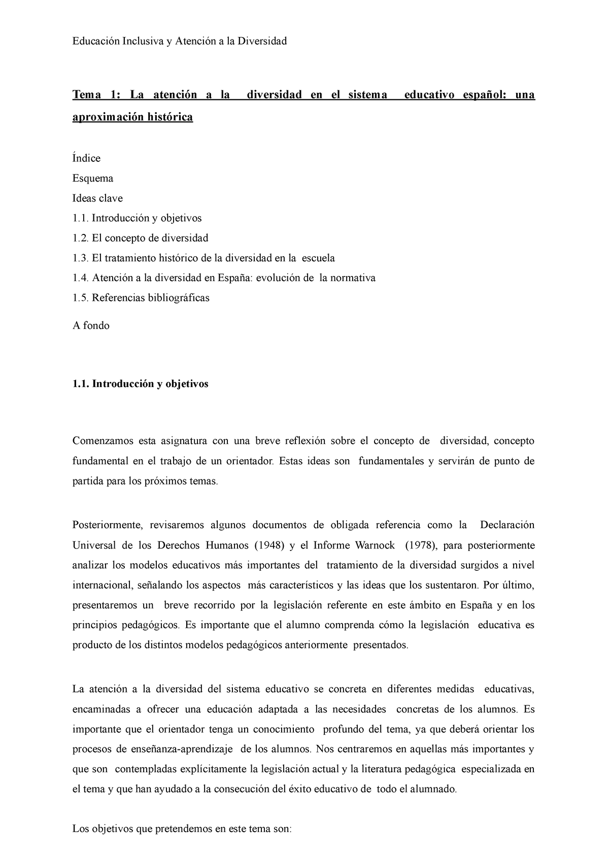 T1 Inclusiva Educación Inclusiva Y Atención A La Diversidad Tema 1 La Atención A La