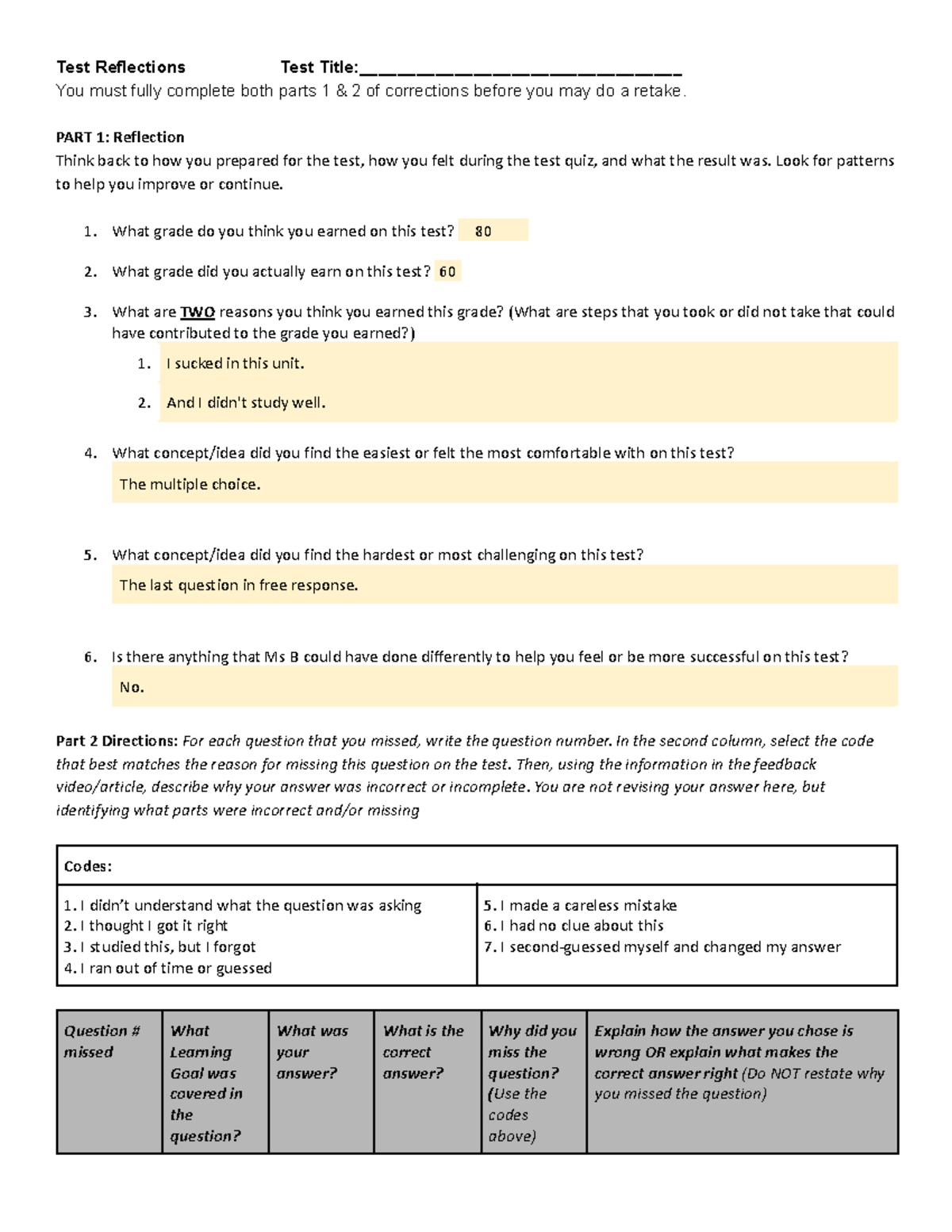 Copy of Barlev-WHS Bio Department Test Reflections - Test Reflections ...