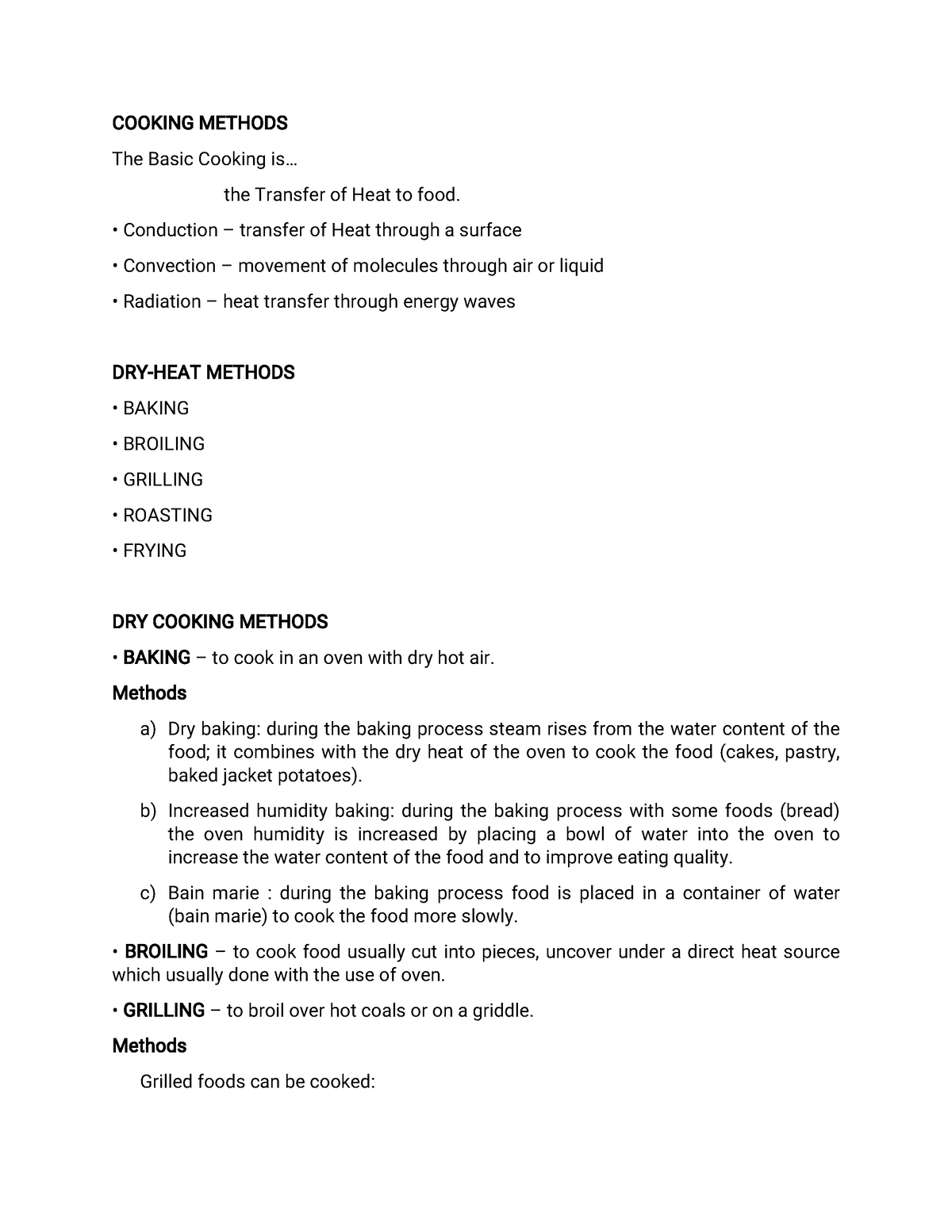 Cooking Methods - COOKING METHODS The Basic Cooking is... the Transfer ...